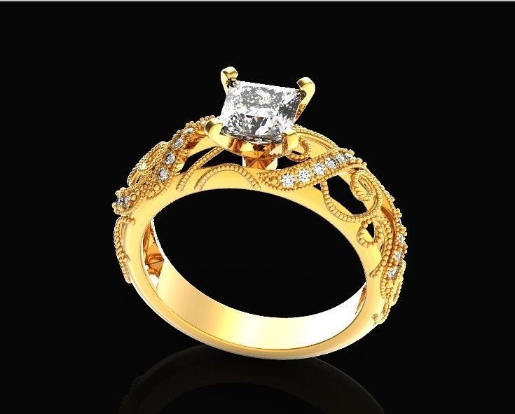 engagement ring diamond 4 prong 661 3D print model_26