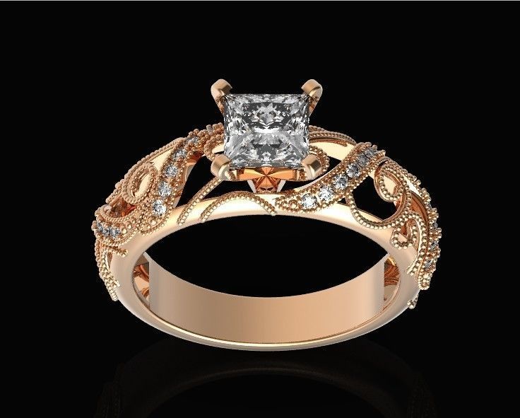 engagement ring diamond 4 prong 661 3D print model_38