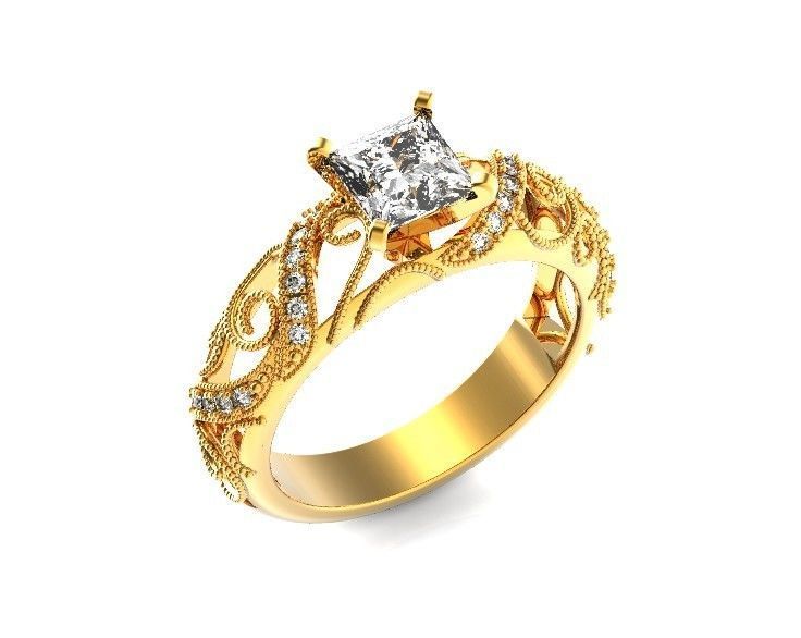 engagement ring diamond 4 prong 661 3D print model_24