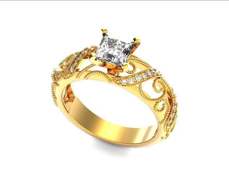 engagement ring diamond 4 prong 661 3D print model_23