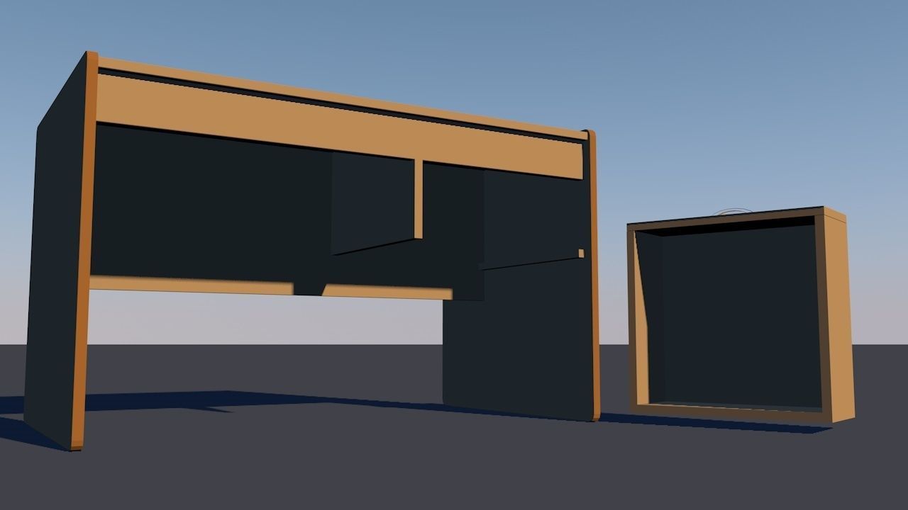 Wood Desk  Free low-poly 3D model_6