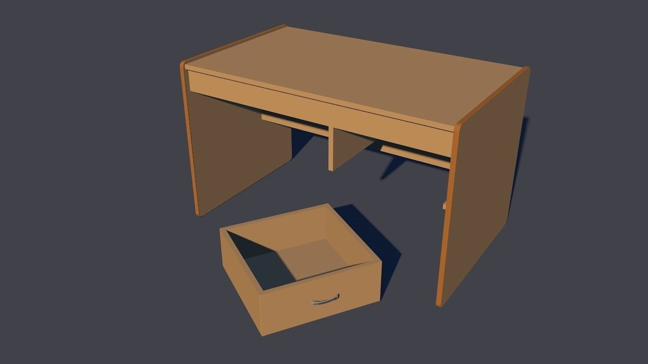 Wood Desk  Free low-poly 3D model_5