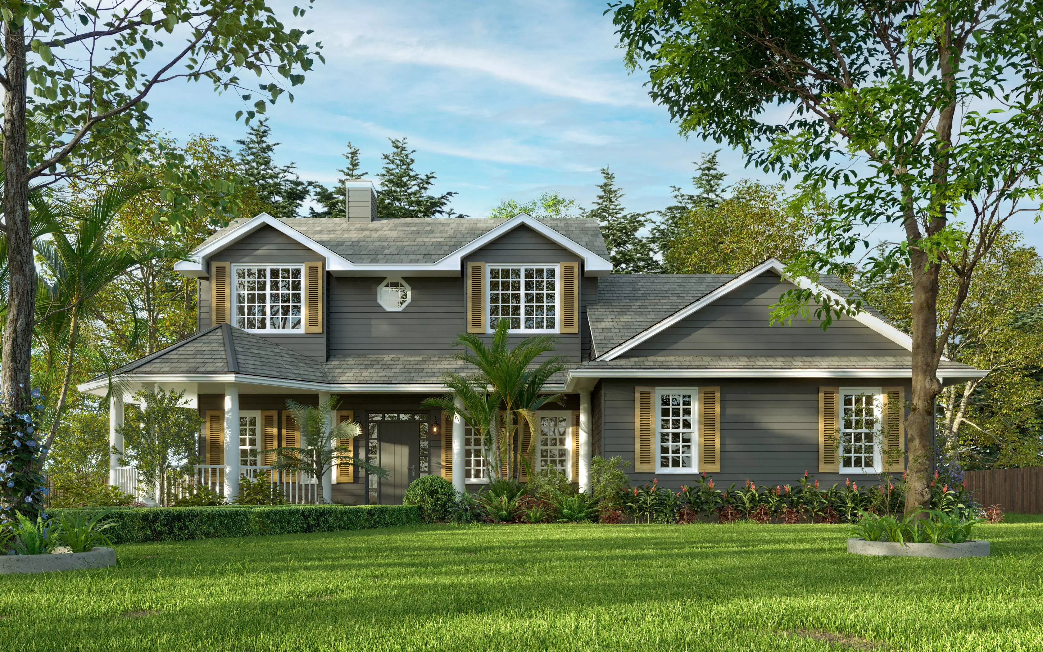 house 3D model country plans - front elevation 3D model_0