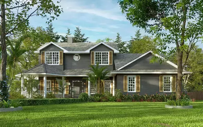 house 3D model country plans - front elevation 3D model