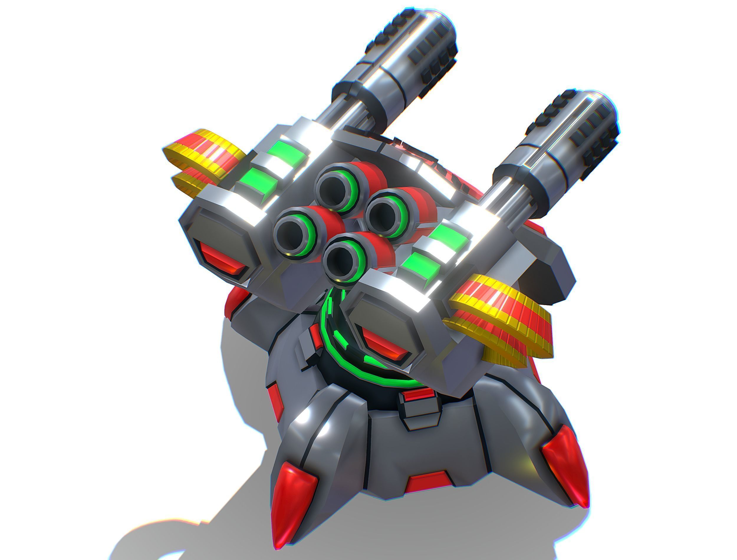 2 Barrel Robotic Automatic Cannon Low-poly 3D model_14