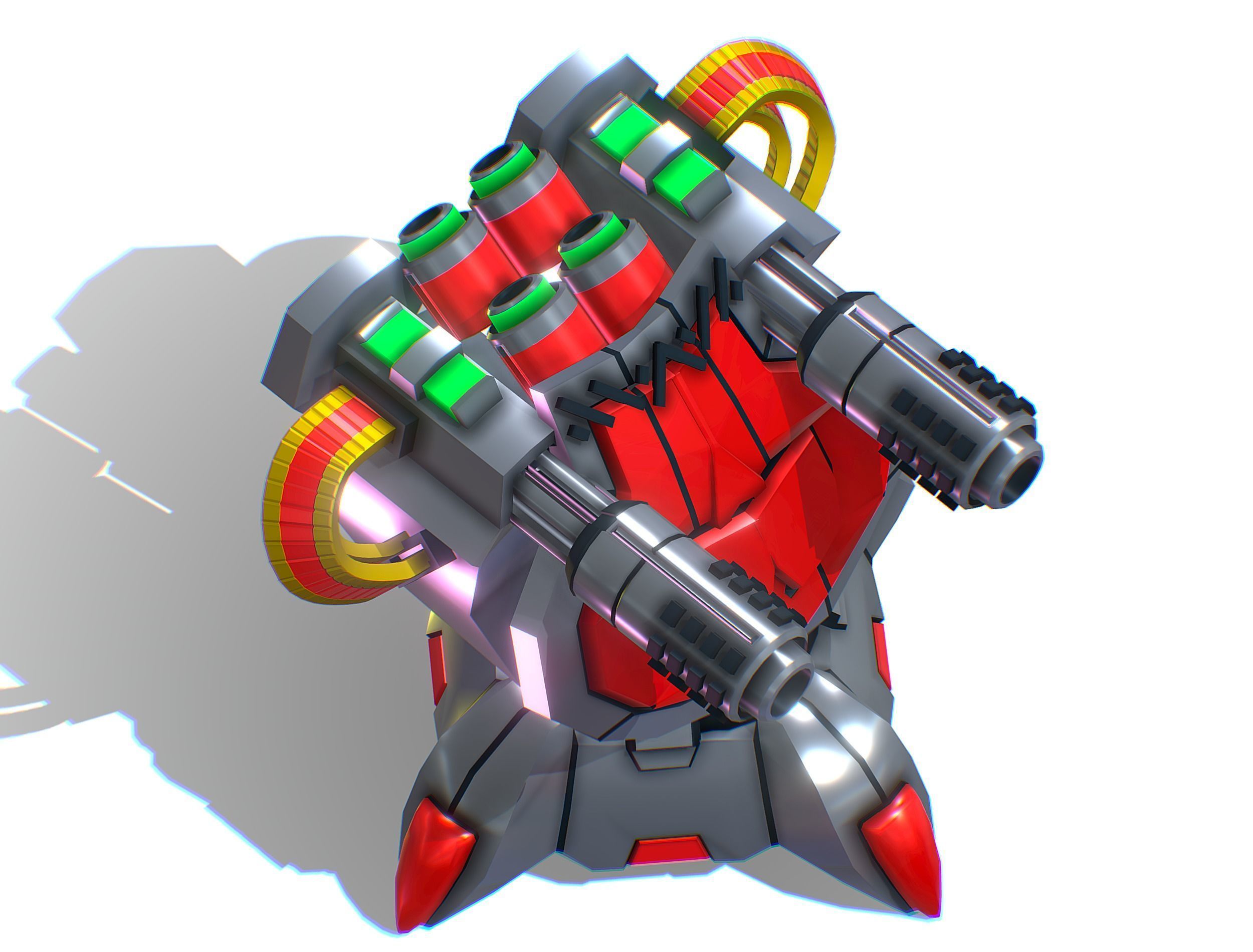 2 Barrel Robotic Automatic Cannon Low-poly 3D model_13