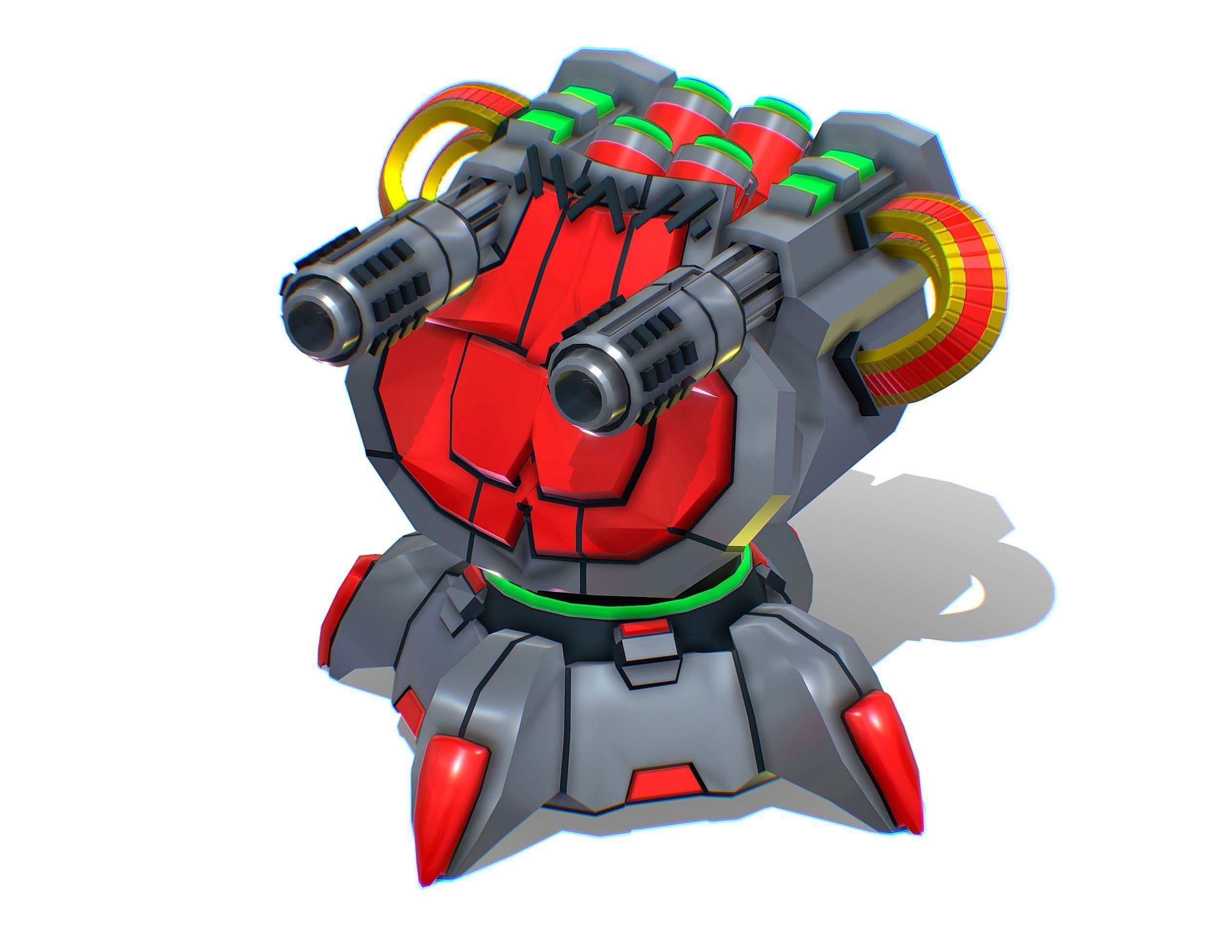 2 Barrel Robotic Automatic Cannon Low-poly 3D model_1