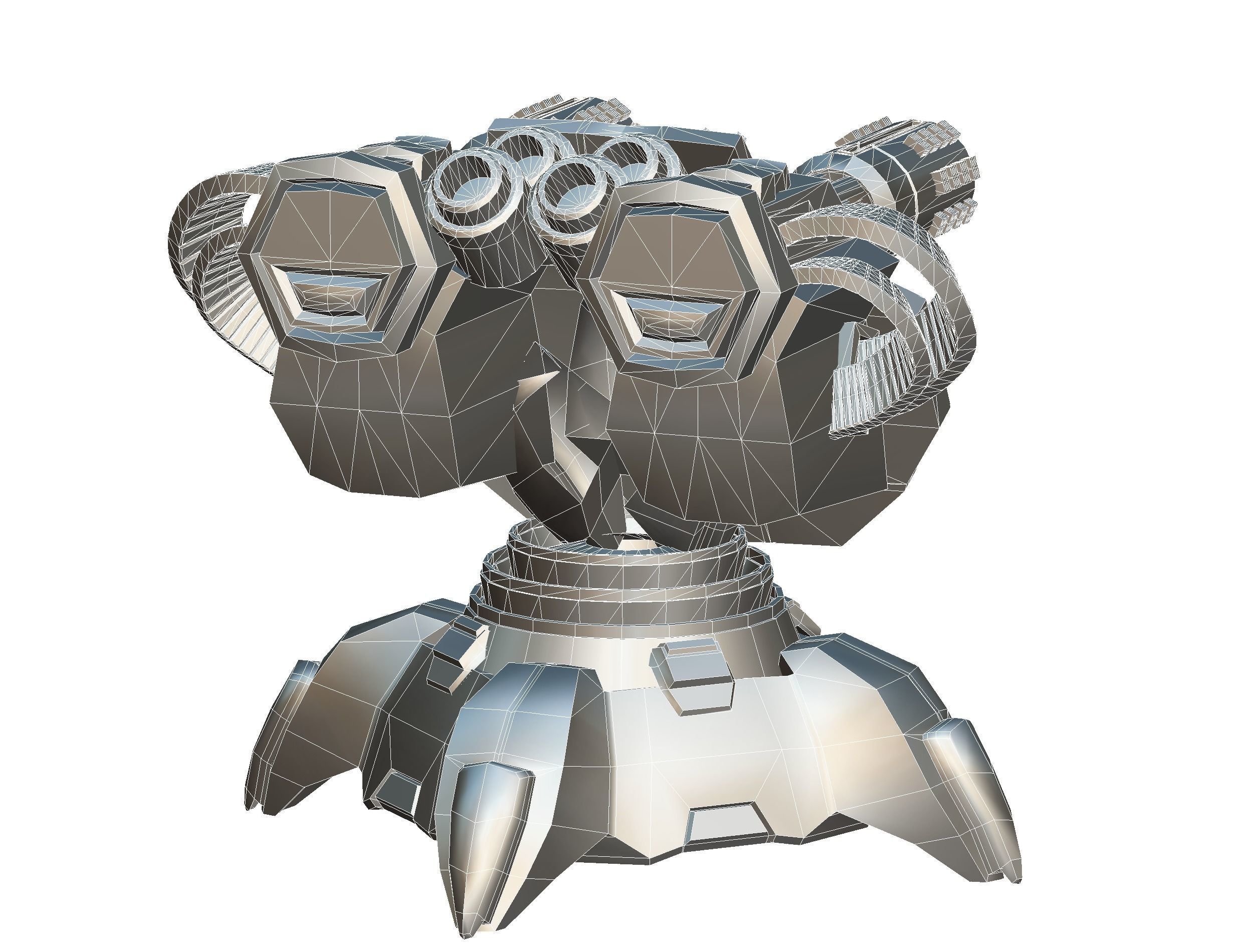 2 Barrel Robotic Automatic Cannon Low-poly 3D model_25