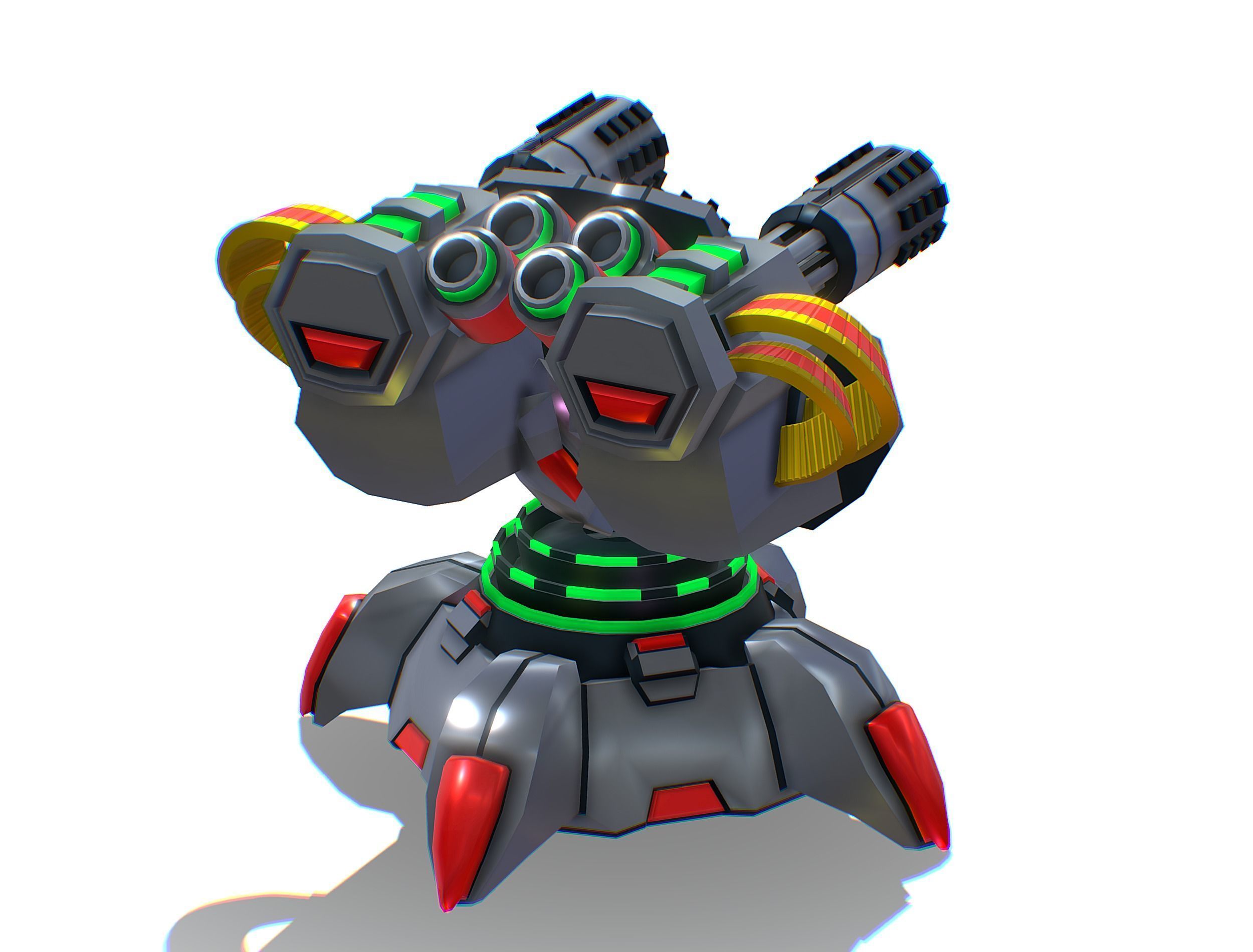 2 Barrel Robotic Automatic Cannon Low-poly 3D model_7