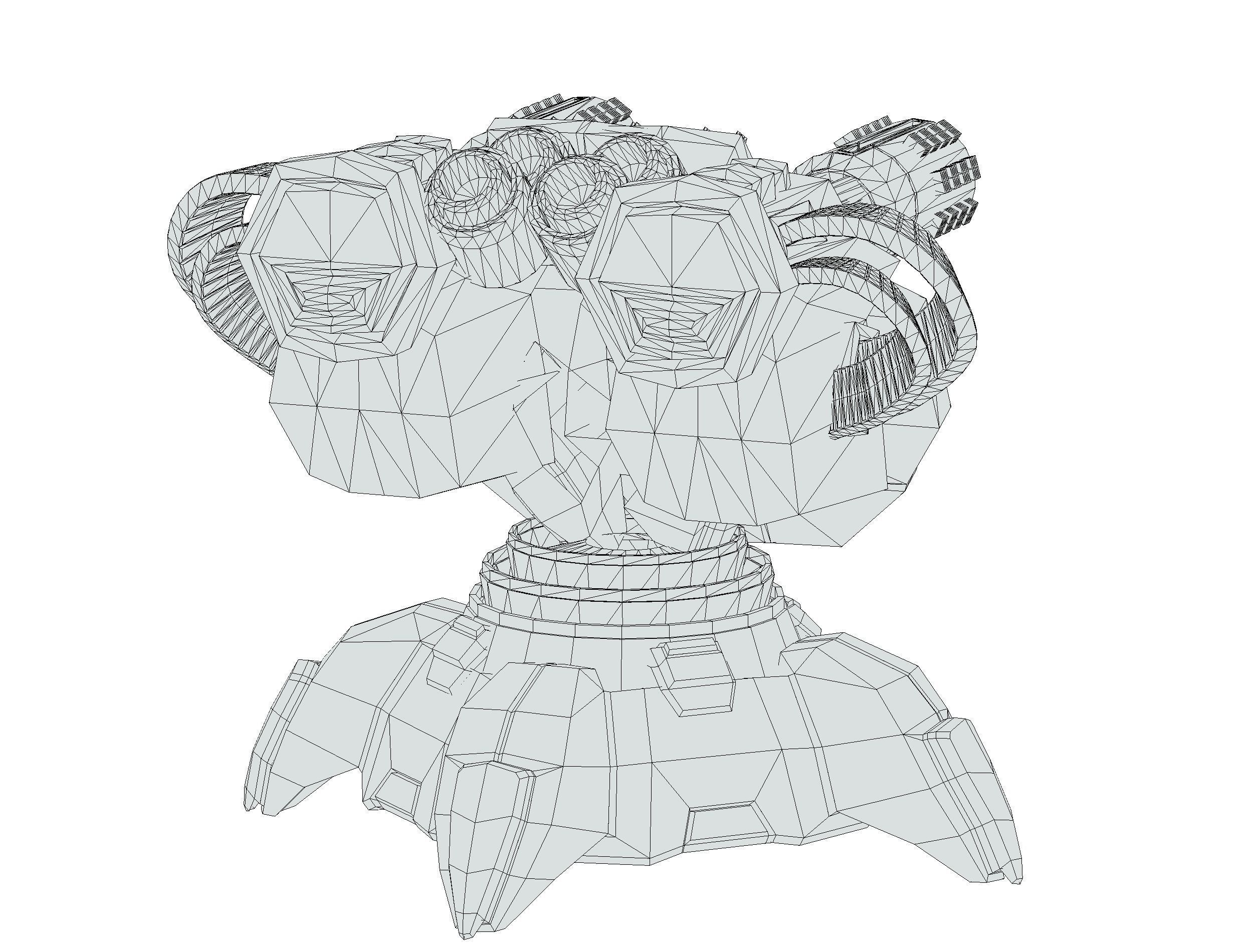 2 Barrel Robotic Automatic Cannon Low-poly 3D model_27