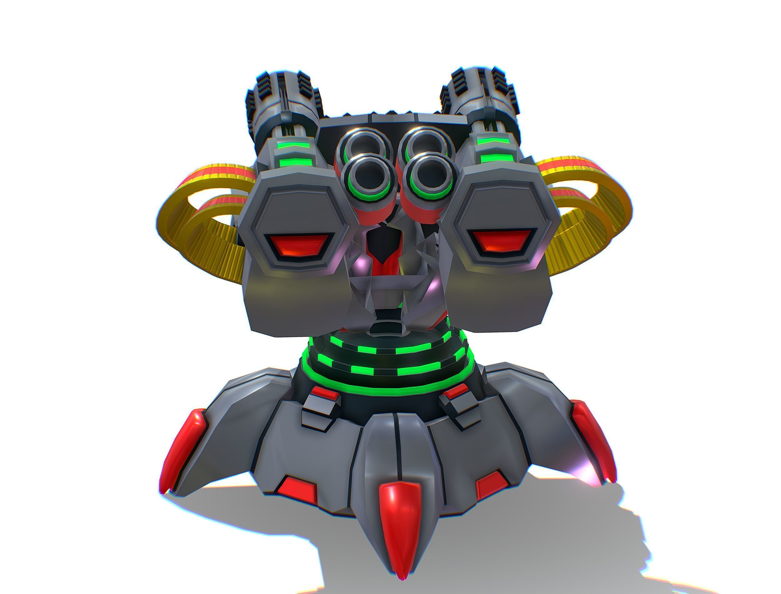 2 Barrel Robotic Automatic Cannon Low-poly 3D model_8