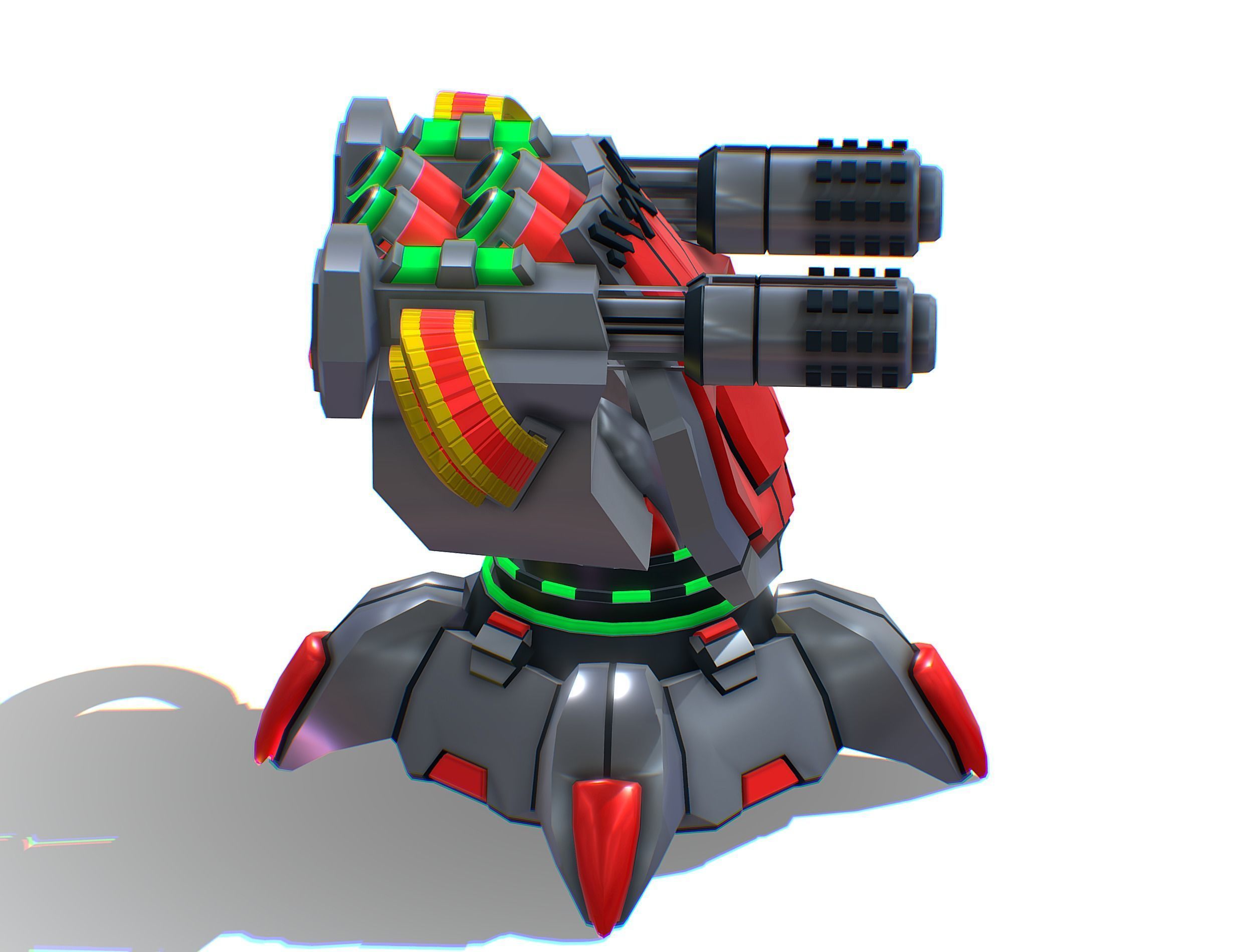 2 Barrel Robotic Automatic Cannon Low-poly 3D model_5