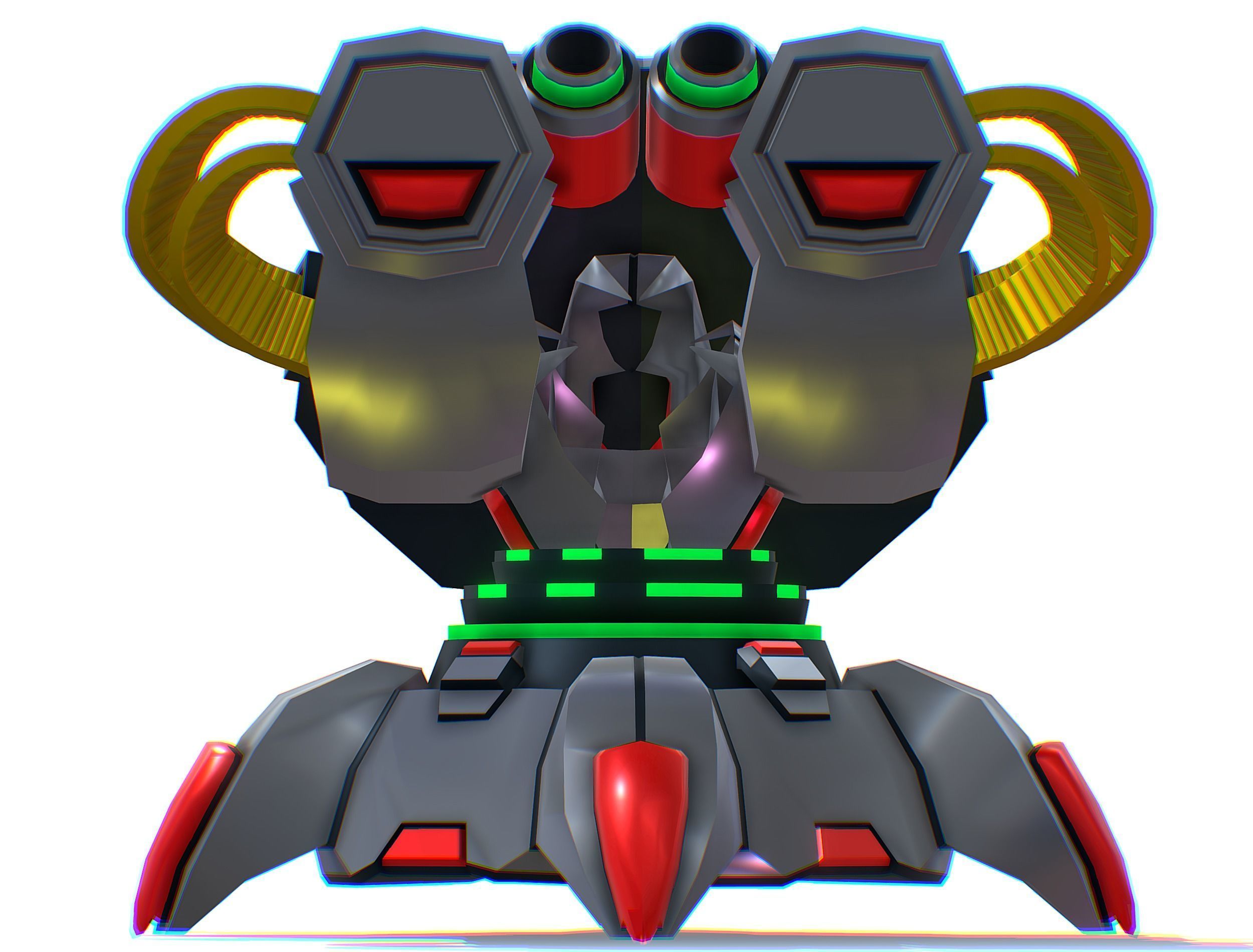 2 Barrel Robotic Automatic Cannon Low-poly 3D model_19