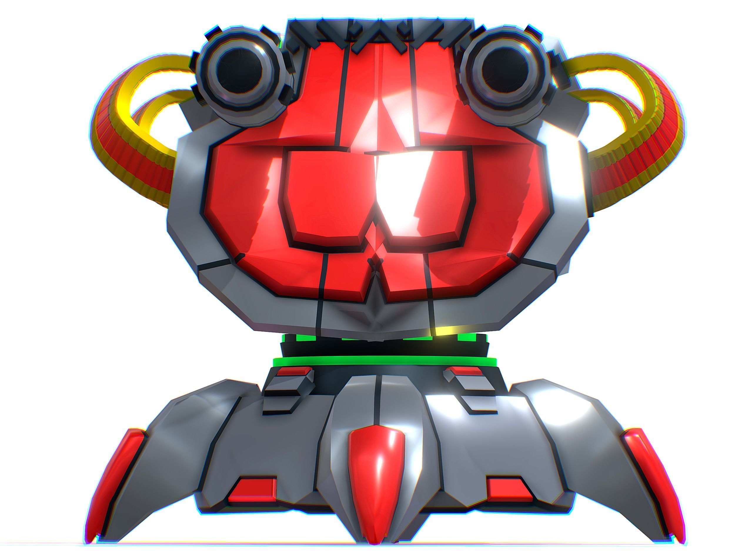 2 Barrel Robotic Automatic Cannon Low-poly 3D model_17