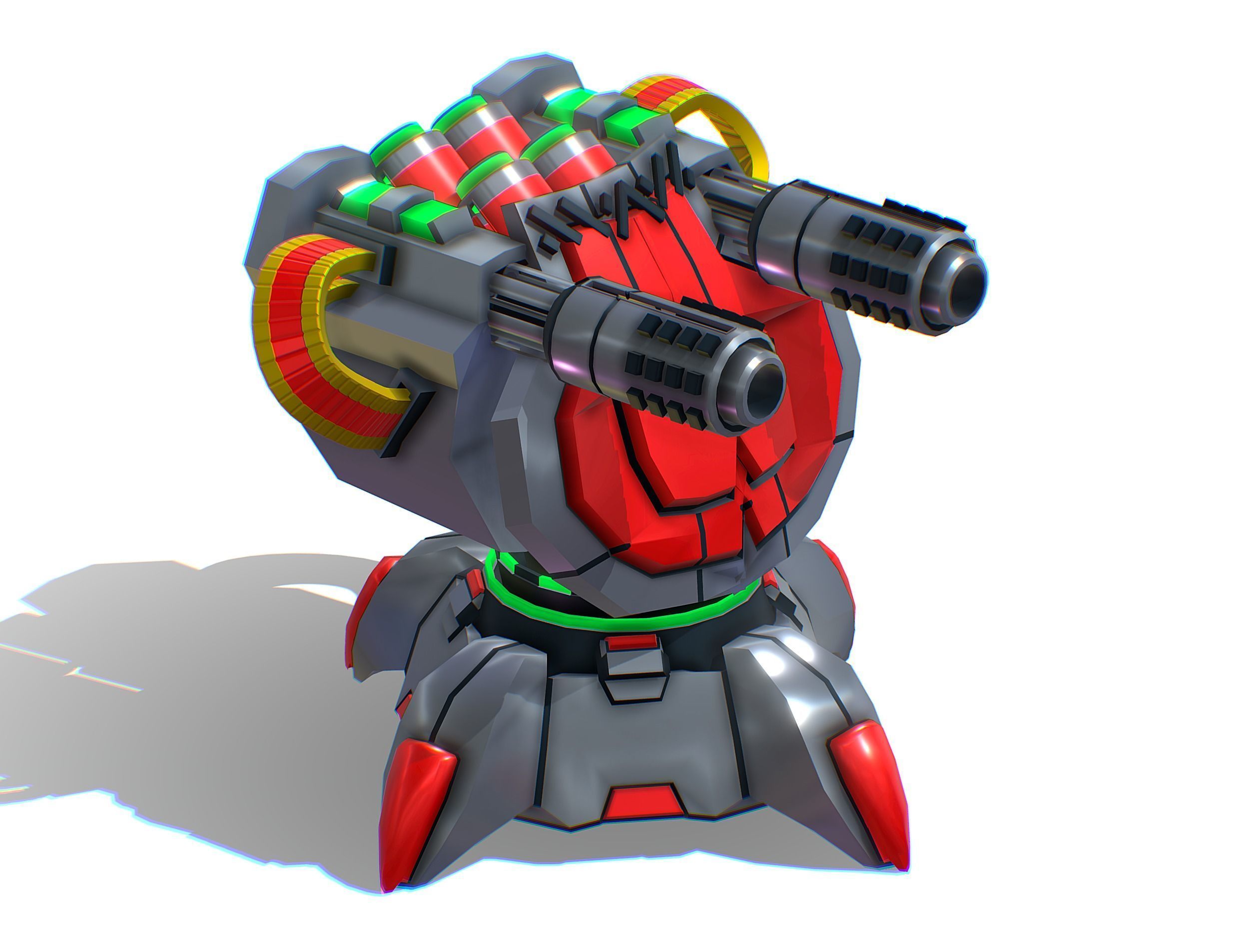 2 Barrel Robotic Automatic Cannon Low-poly 3D model_4