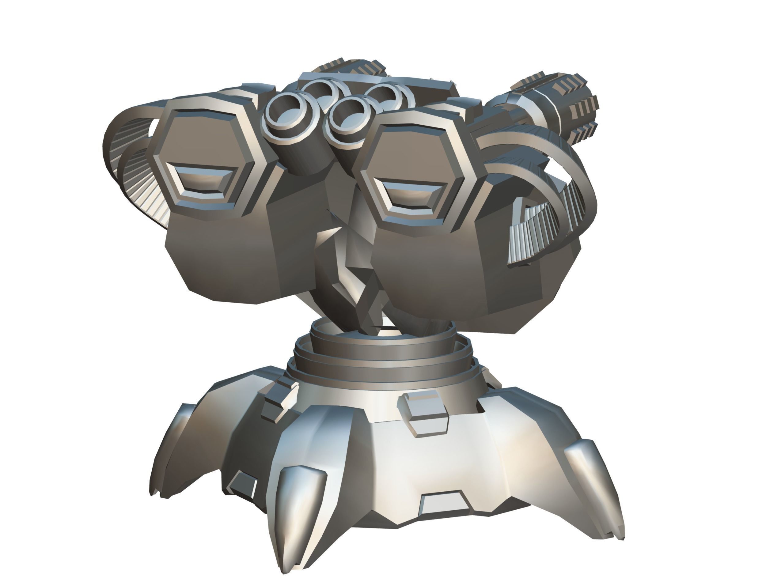 2 Barrel Robotic Automatic Cannon Low-poly 3D model_26