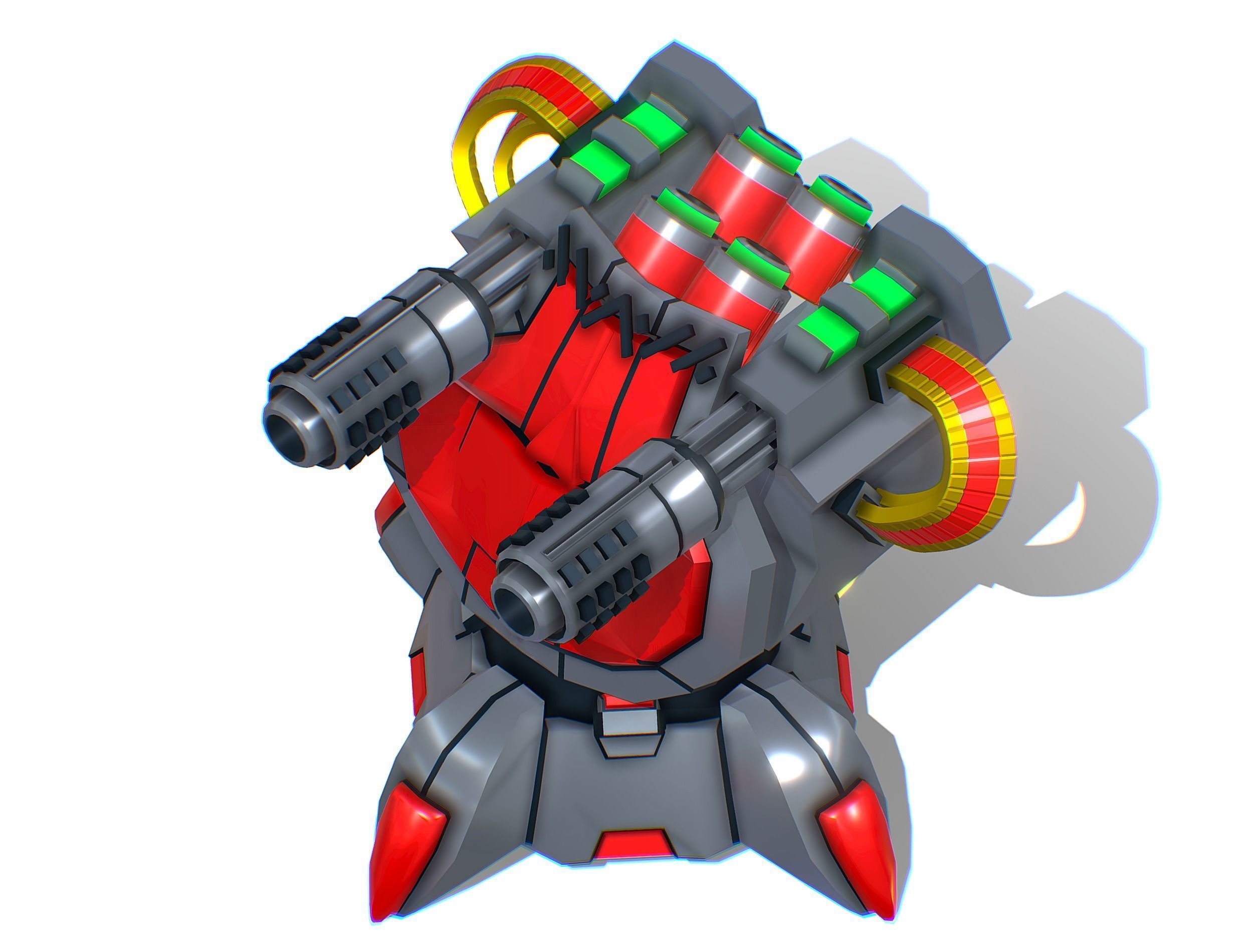 2 Barrel Robotic Automatic Cannon Low-poly 3D model_12