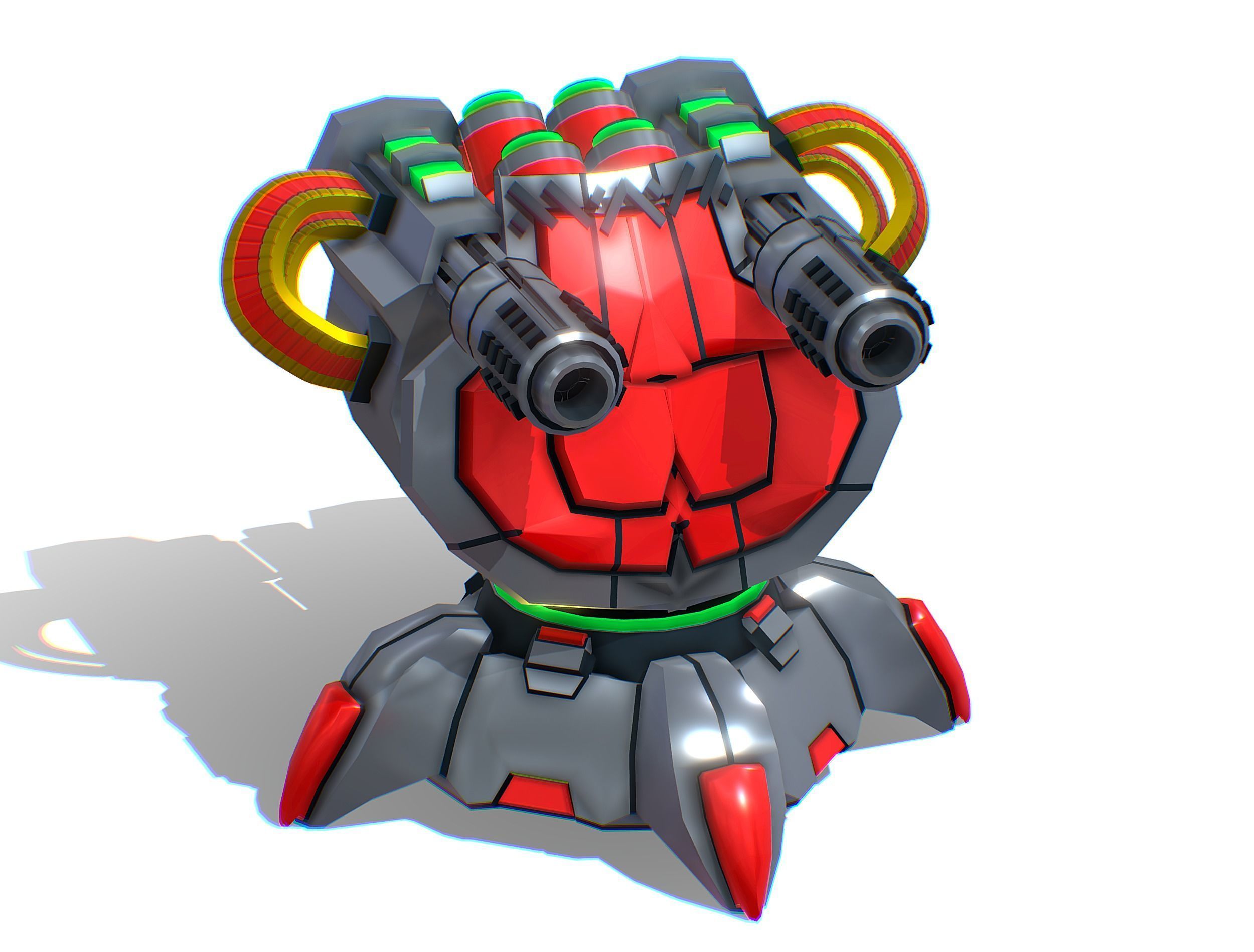 2 Barrel Robotic Automatic Cannon Low-poly 3D model_3