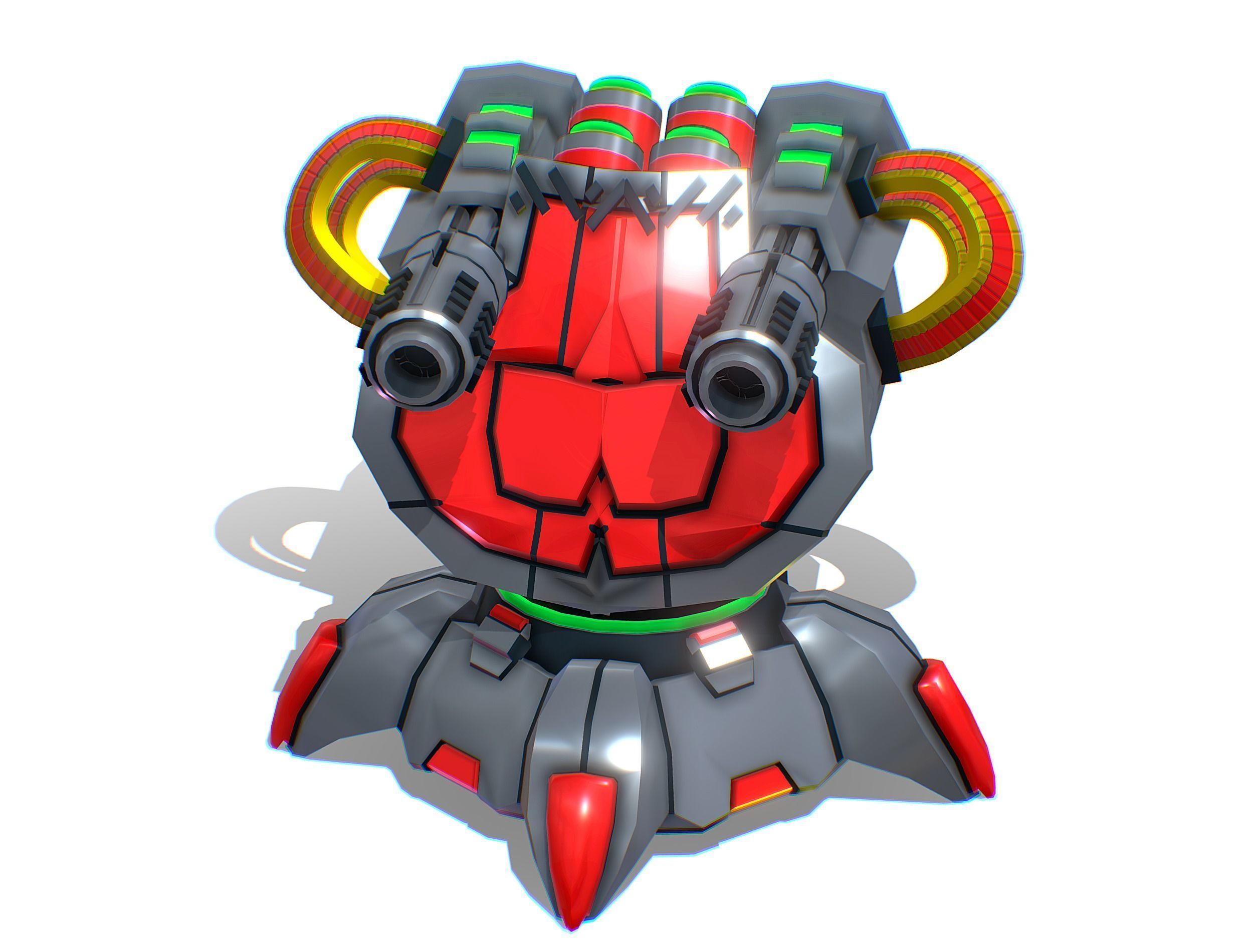 2 Barrel Robotic Automatic Cannon Low-poly 3D model_2