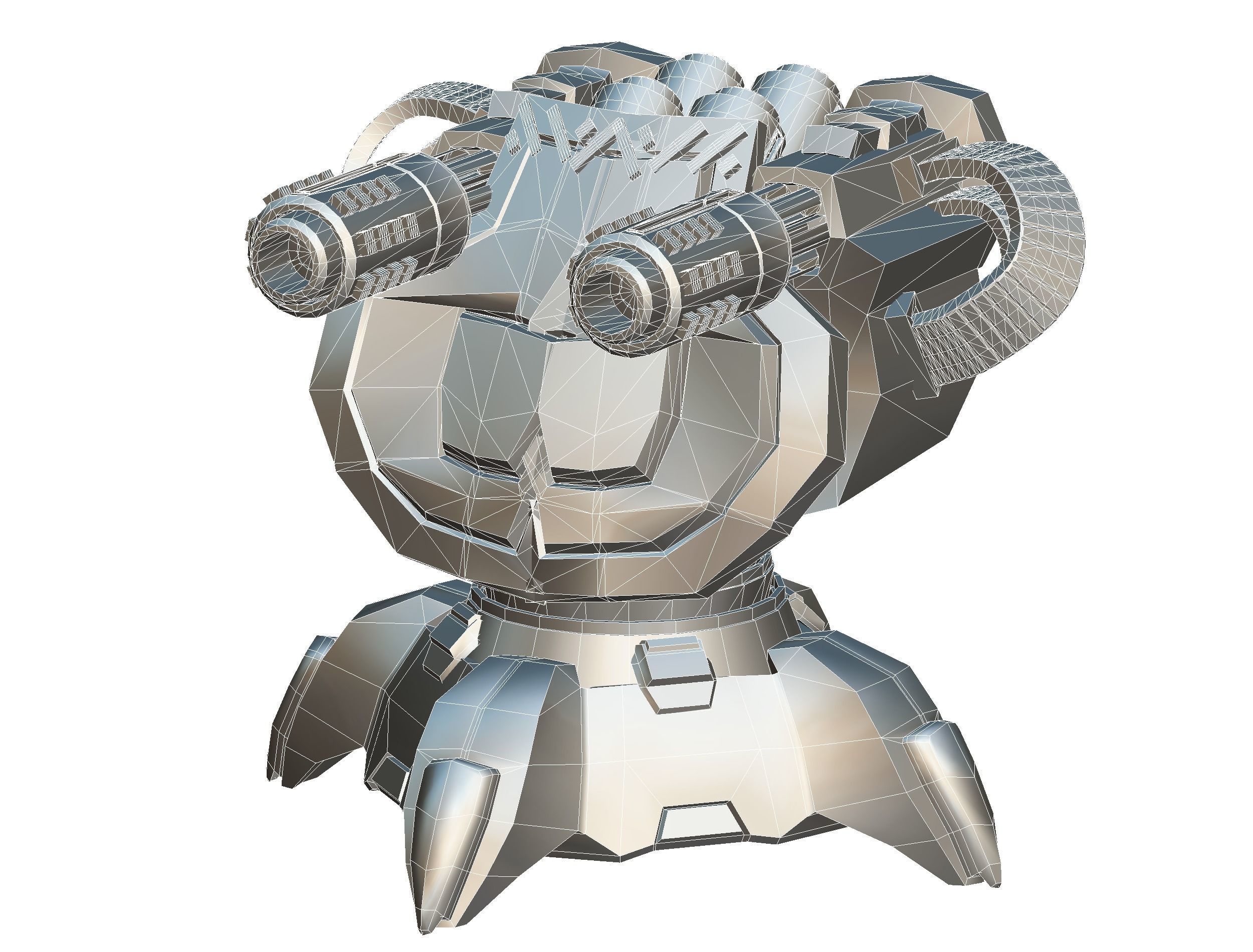 2 Barrel Robotic Automatic Cannon Low-poly 3D model_21