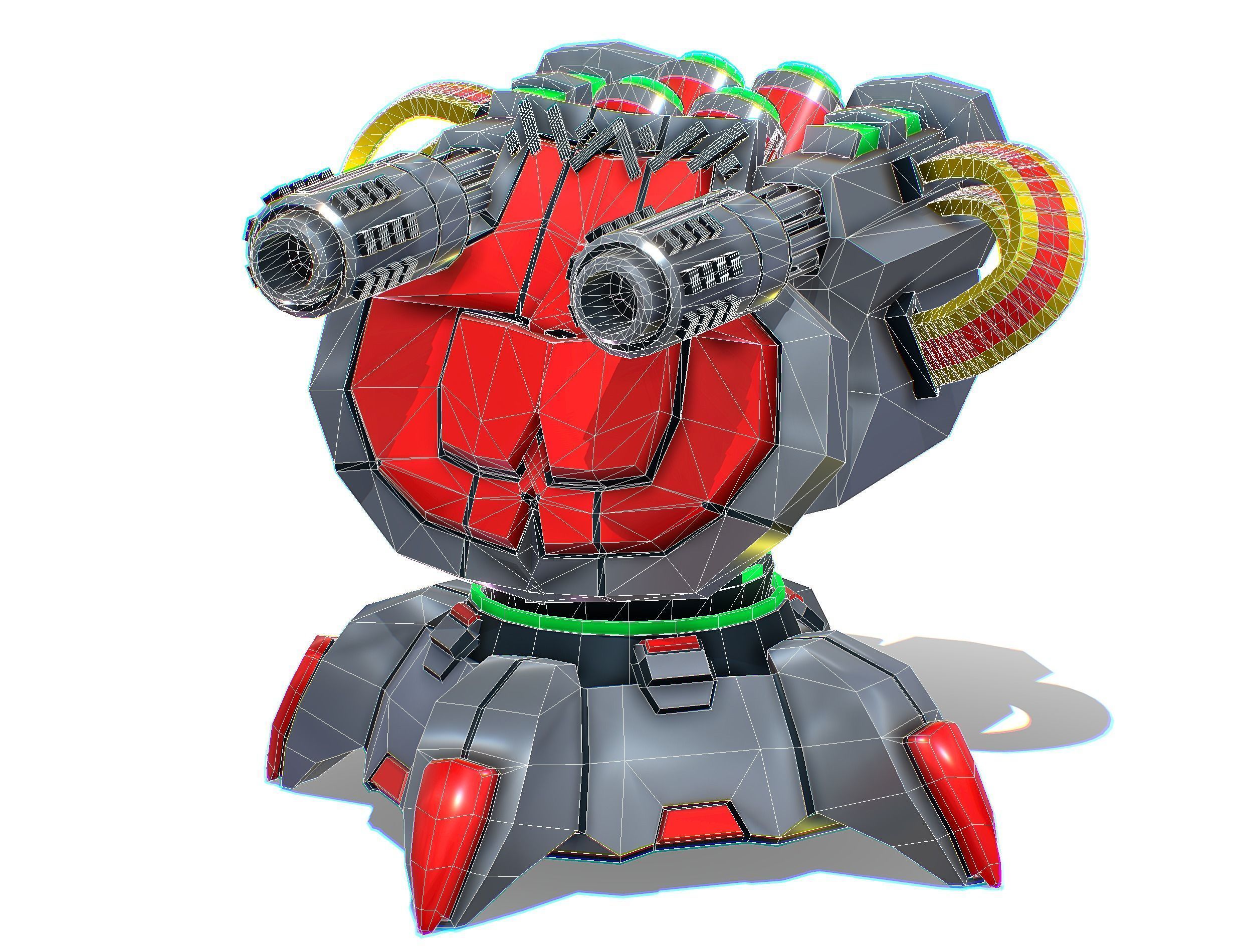 2 Barrel Robotic Automatic Cannon Low-poly 3D model_20