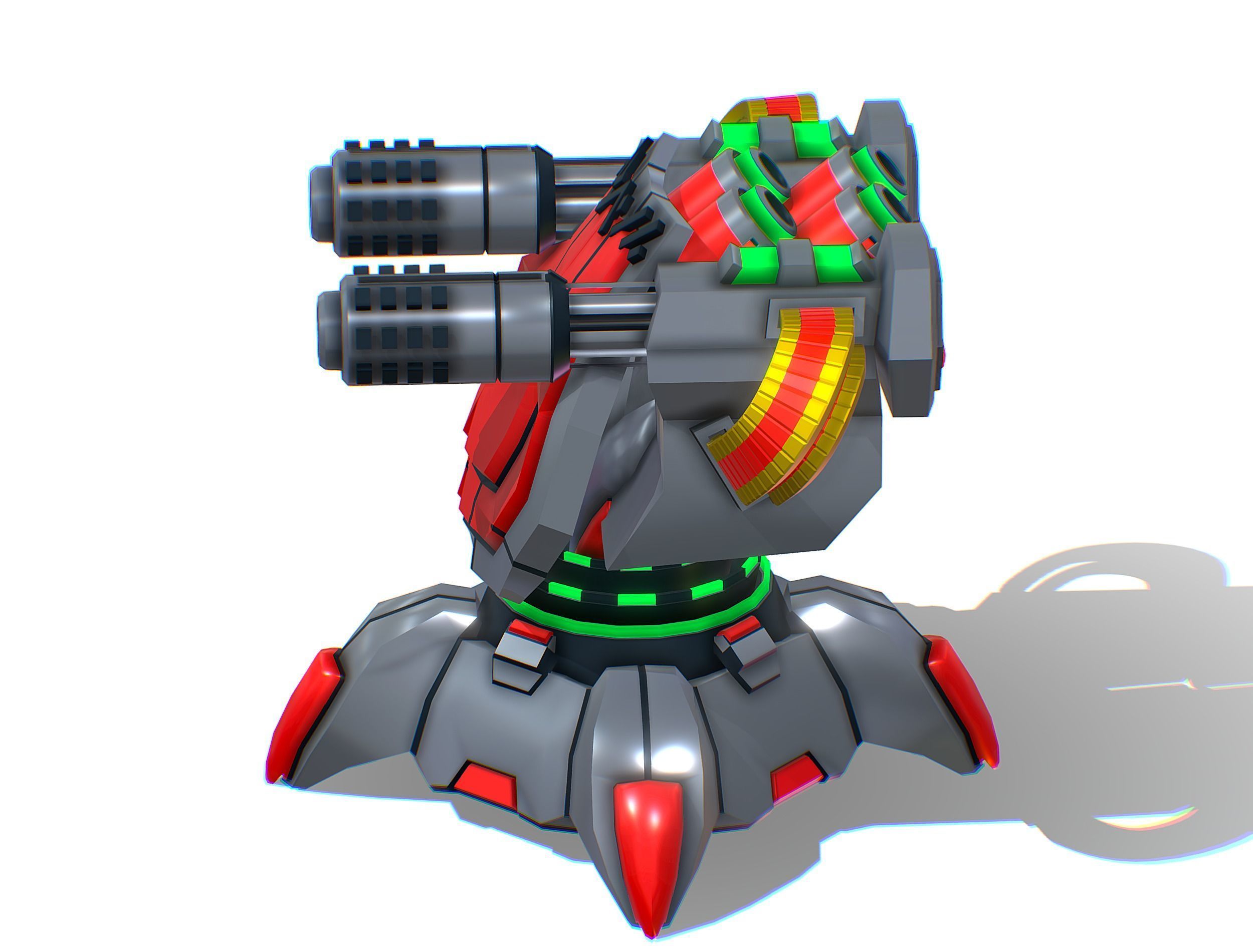 2 Barrel Robotic Automatic Cannon Low-poly 3D model_10