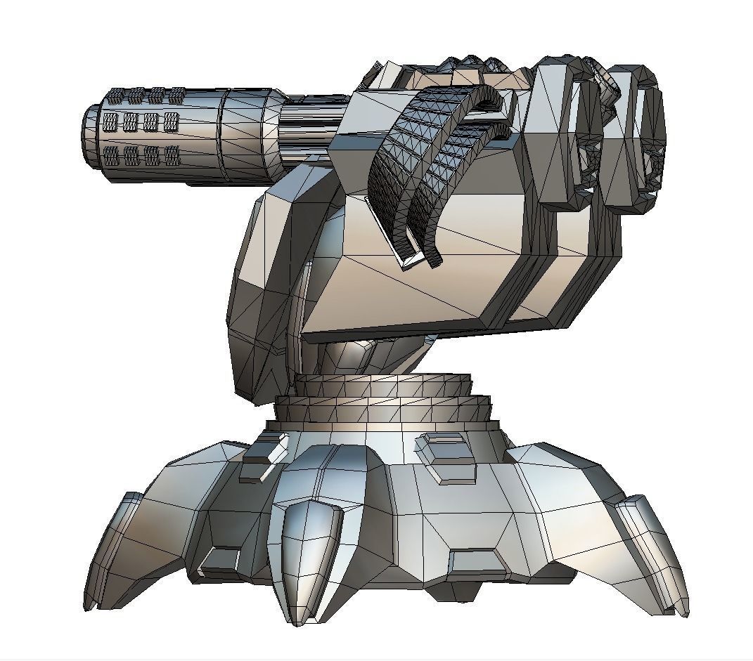 2 Barrel Robotic Automatic Cannon Low-poly 3D model_28