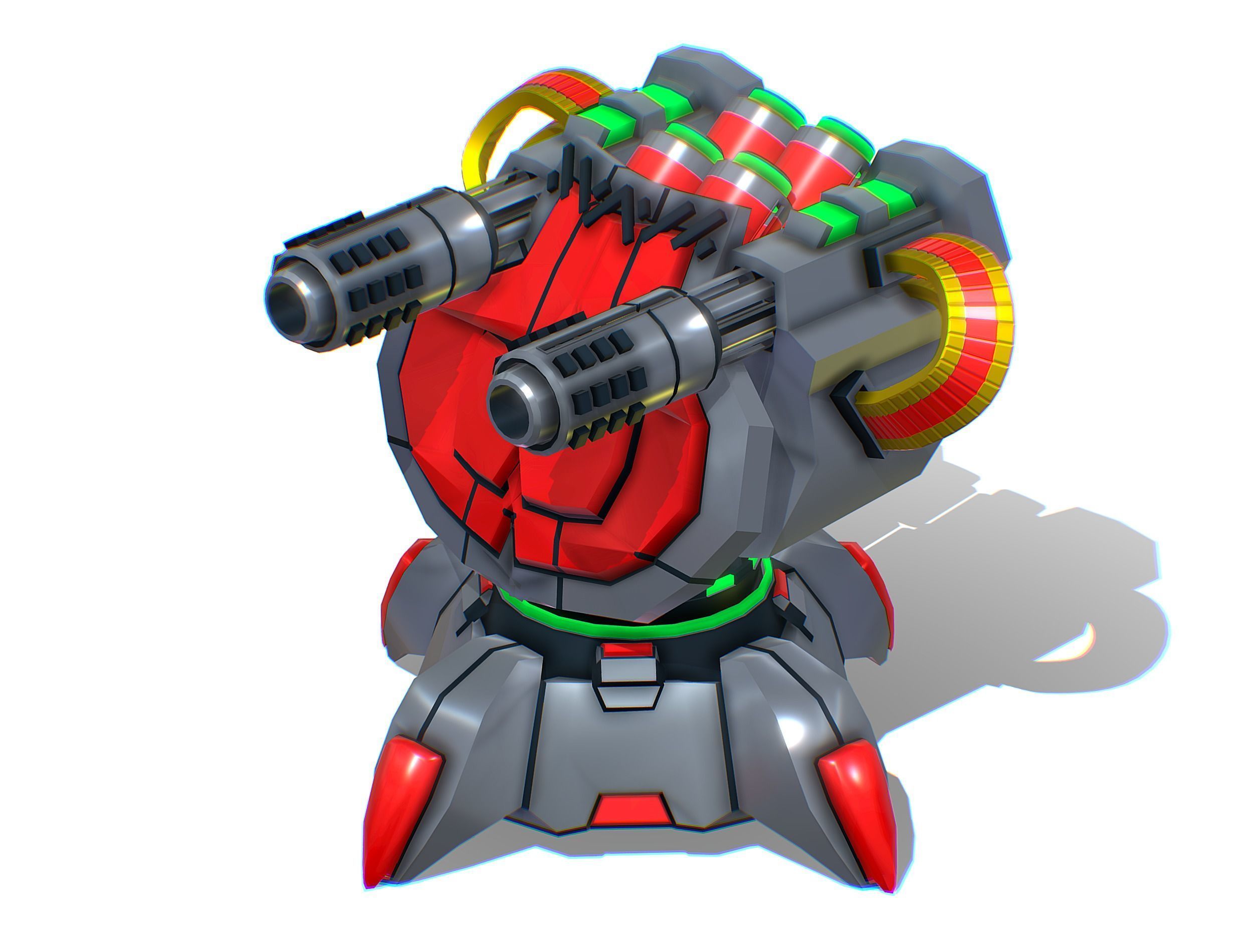 2 Barrel Robotic Automatic Cannon Low-poly 3D model_11