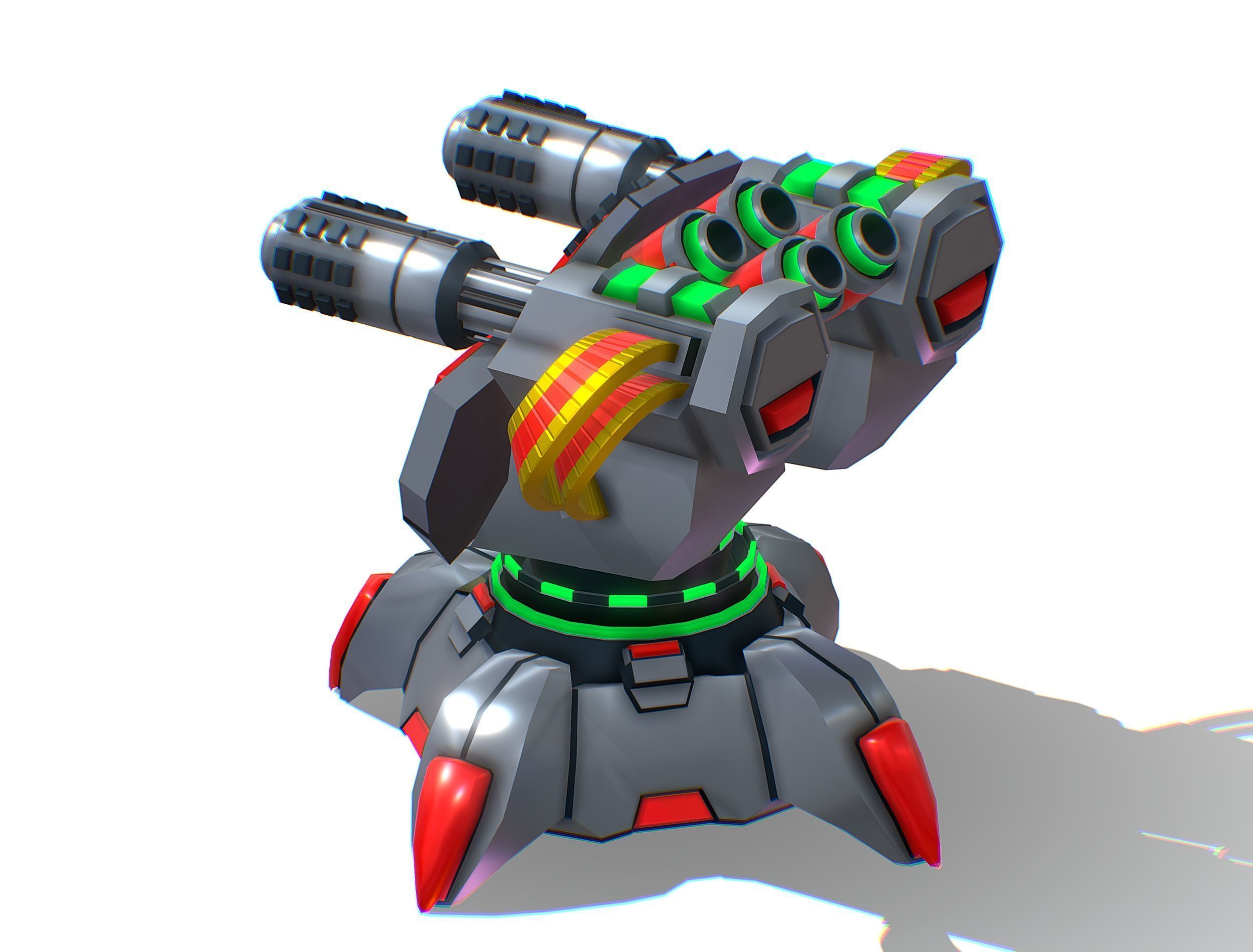 2 Barrel Robotic Automatic Cannon Low-poly 3D model_9