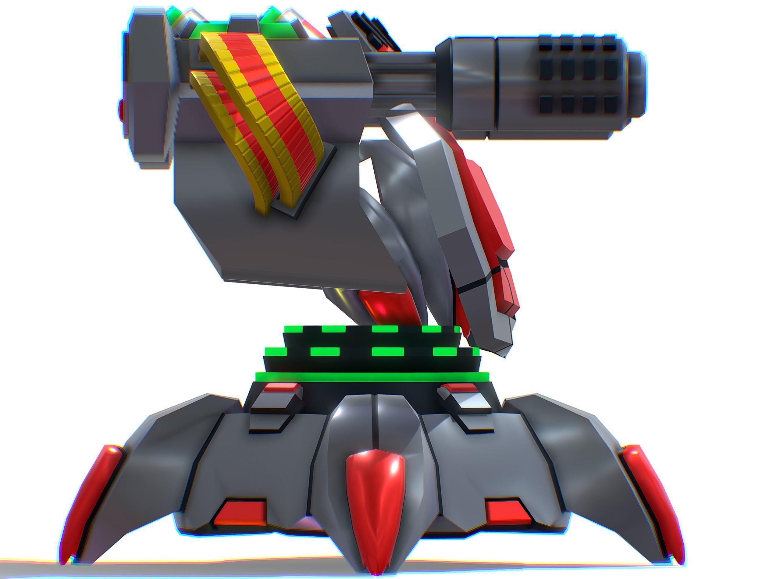 2 Barrel Robotic Automatic Cannon Low-poly 3D model_18