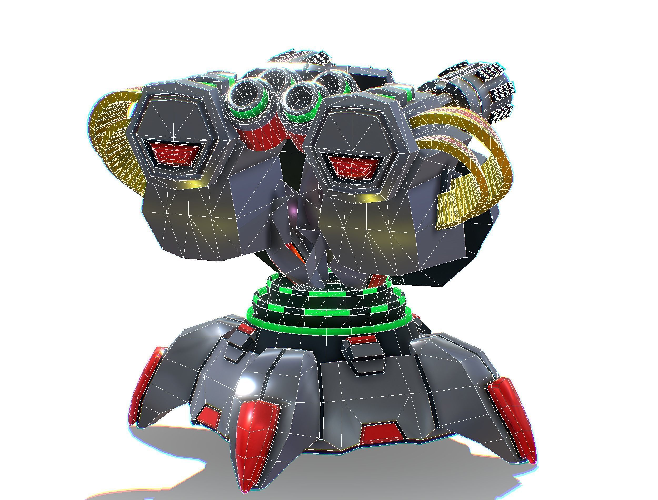 2 Barrel Robotic Automatic Cannon Low-poly 3D model_24