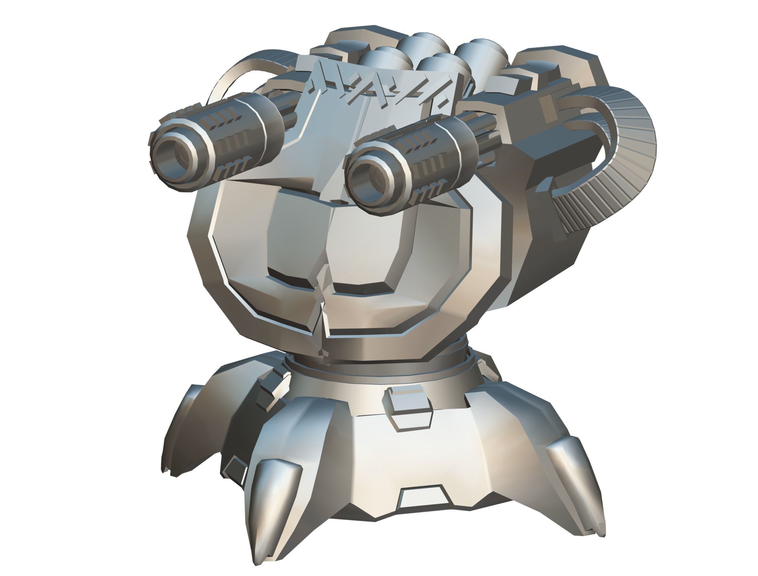 2 Barrel Robotic Automatic Cannon Low-poly 3D model_22