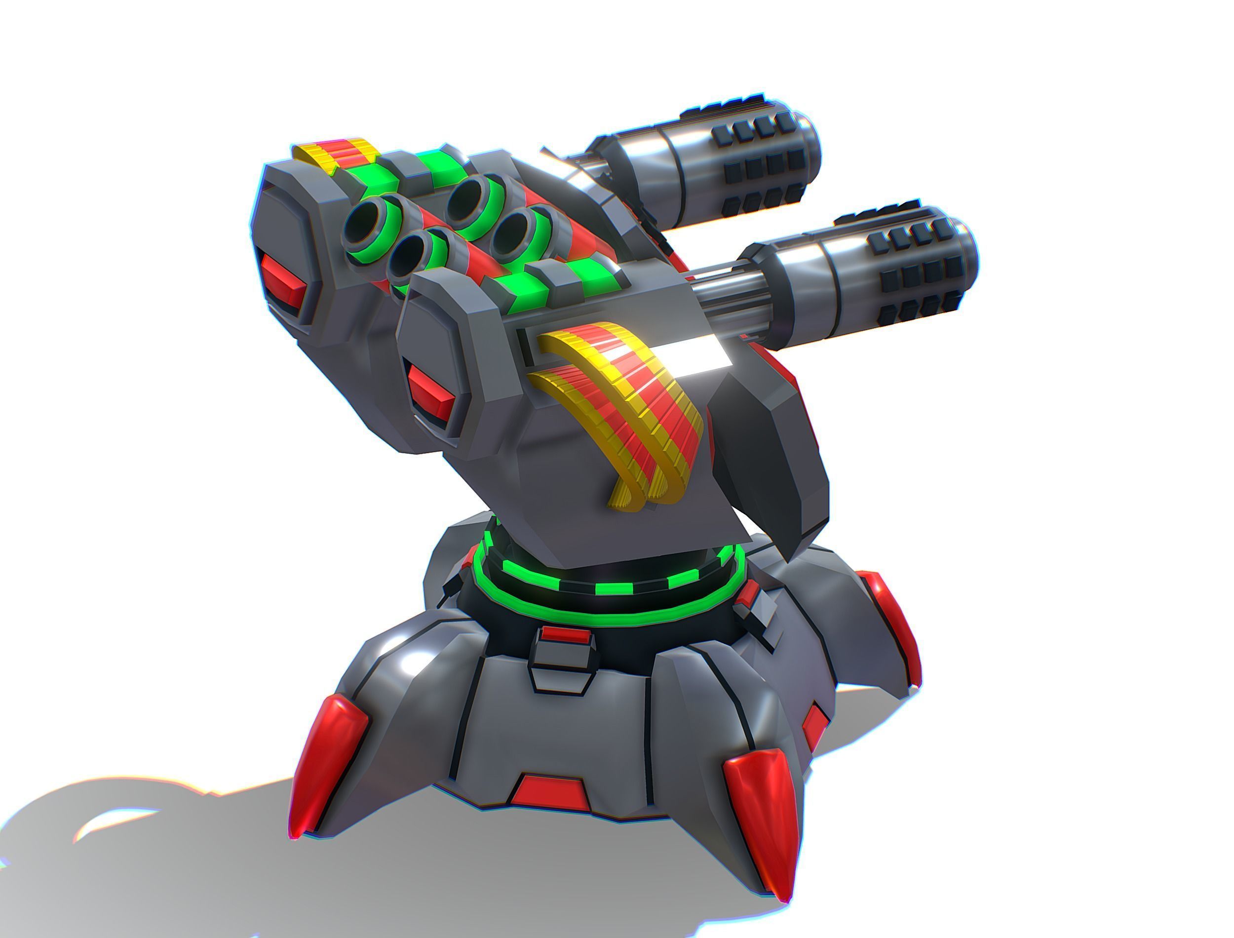2 Barrel Robotic Automatic Cannon Low-poly 3D model_6