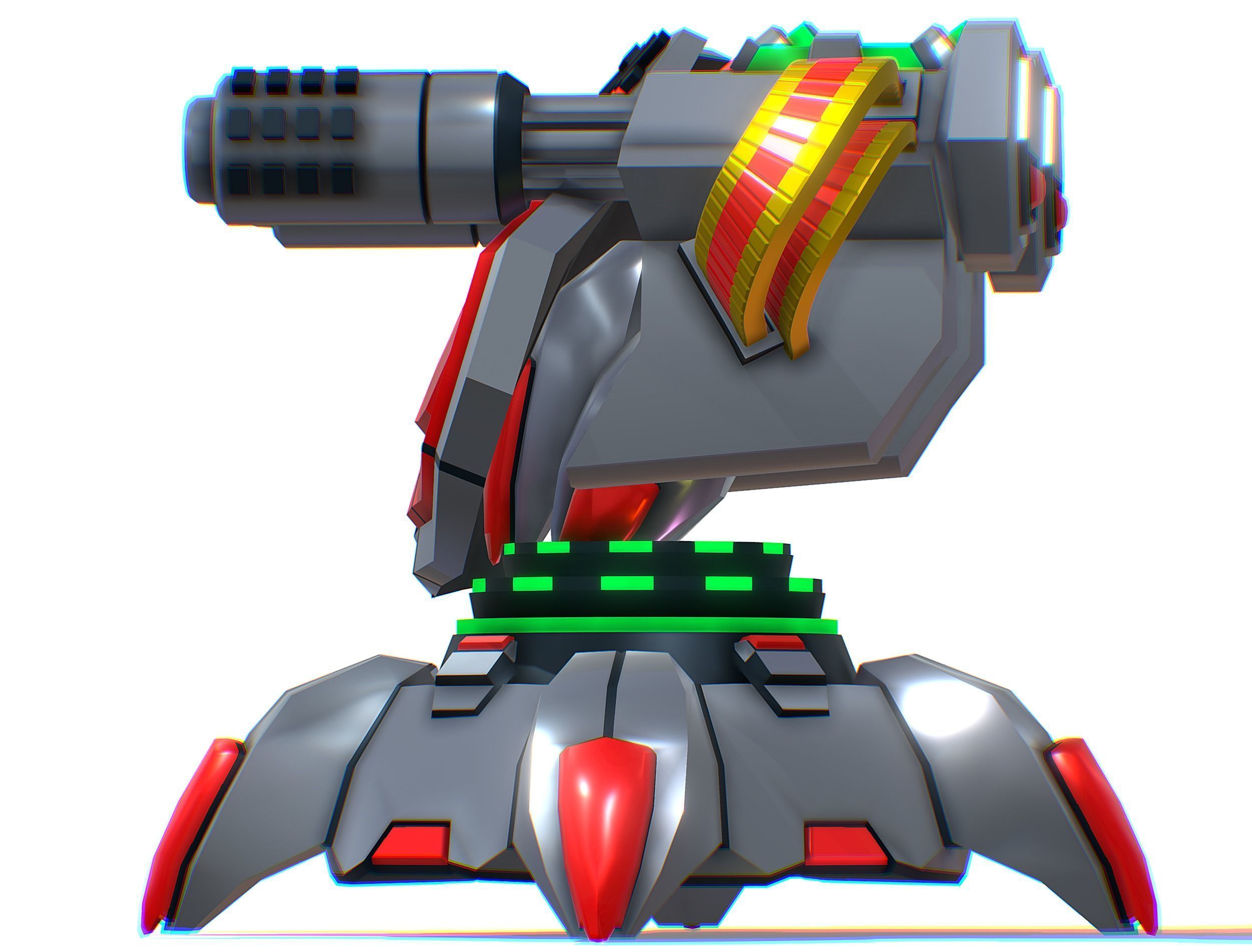 2 Barrel Robotic Automatic Cannon Low-poly 3D model_16