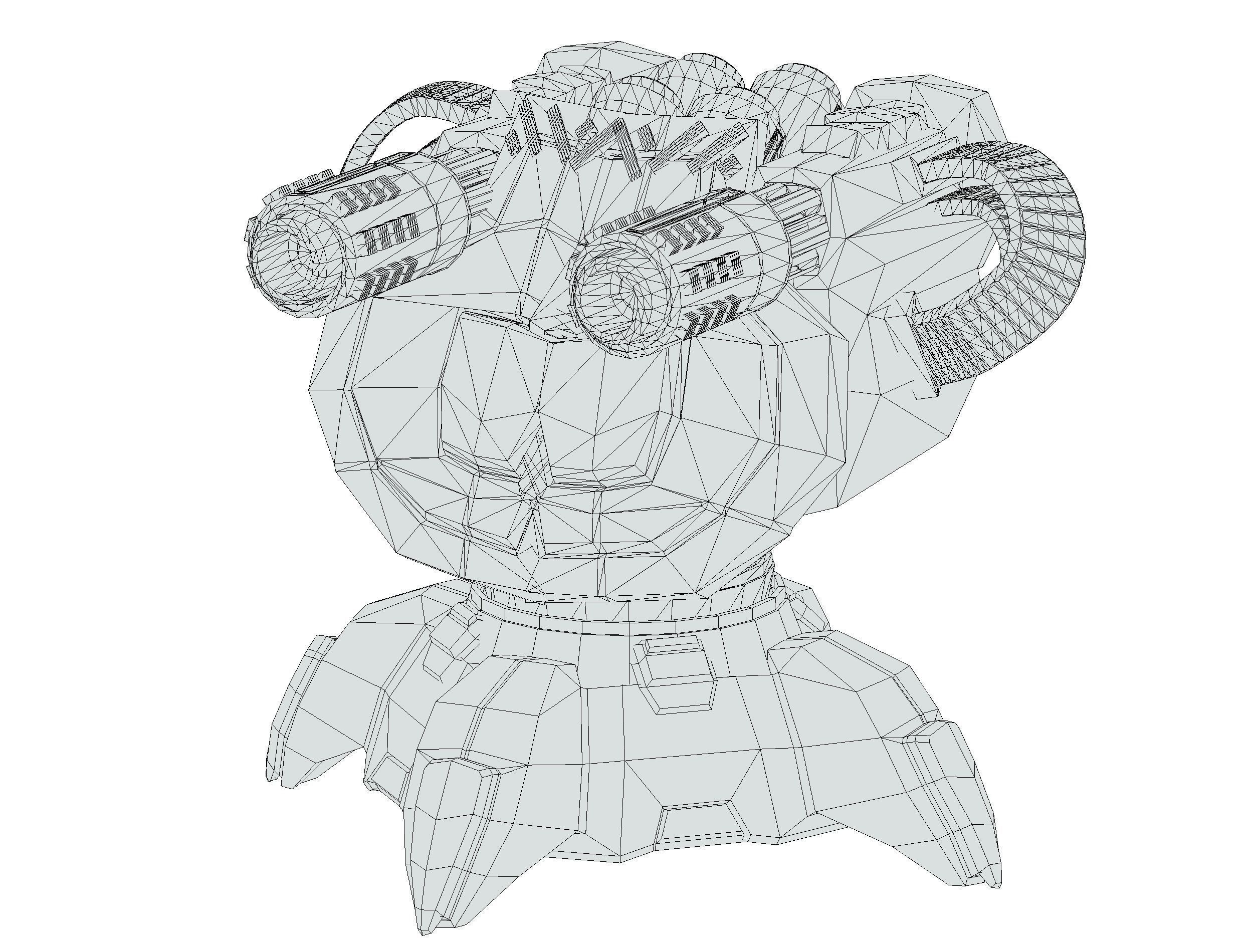 2 Barrel Robotic Automatic Cannon Low-poly 3D model_23