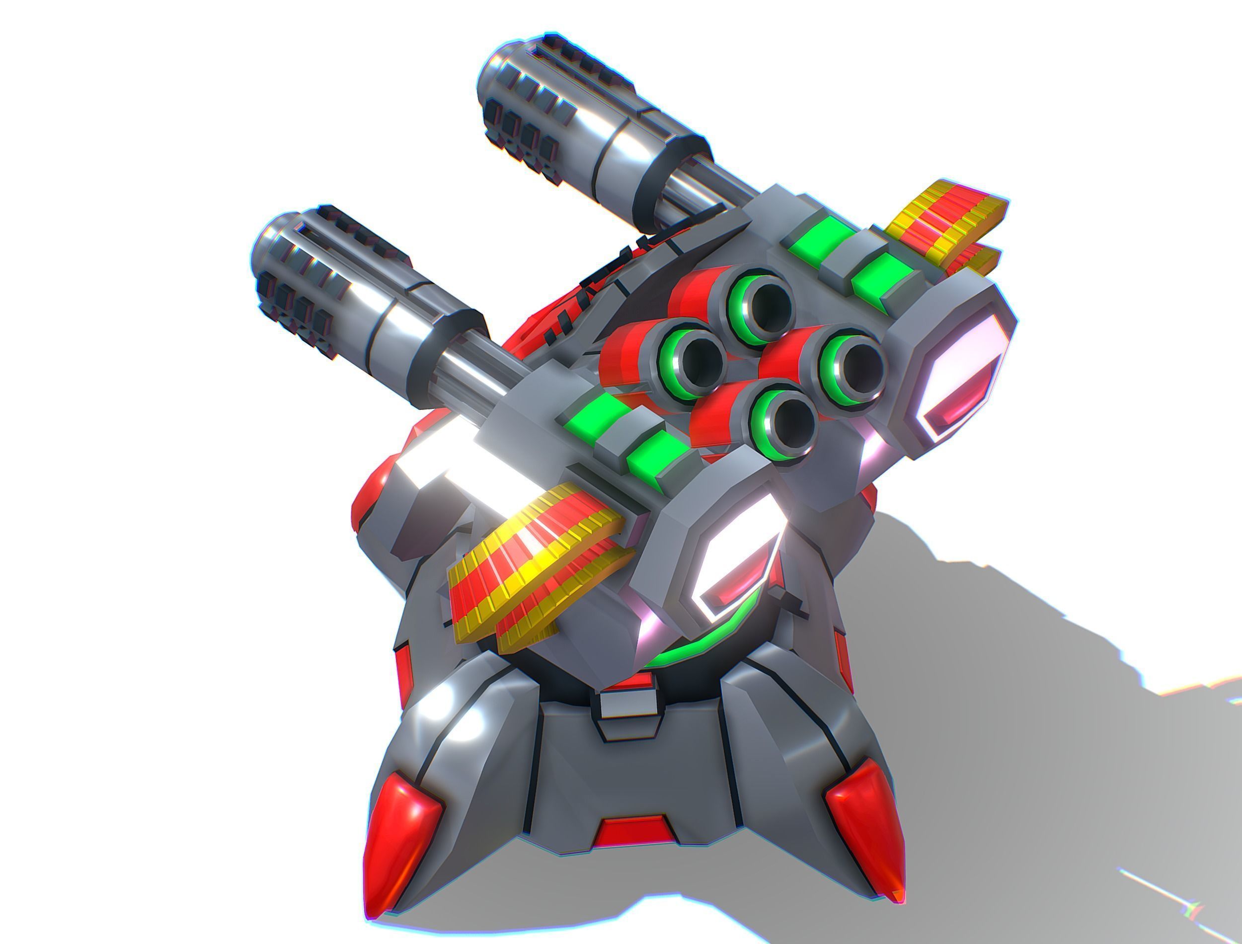 2 Barrel Robotic Automatic Cannon Low-poly 3D model_15