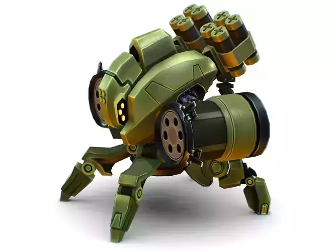 Robot Machine Gunner Gun Low-poly 3D model