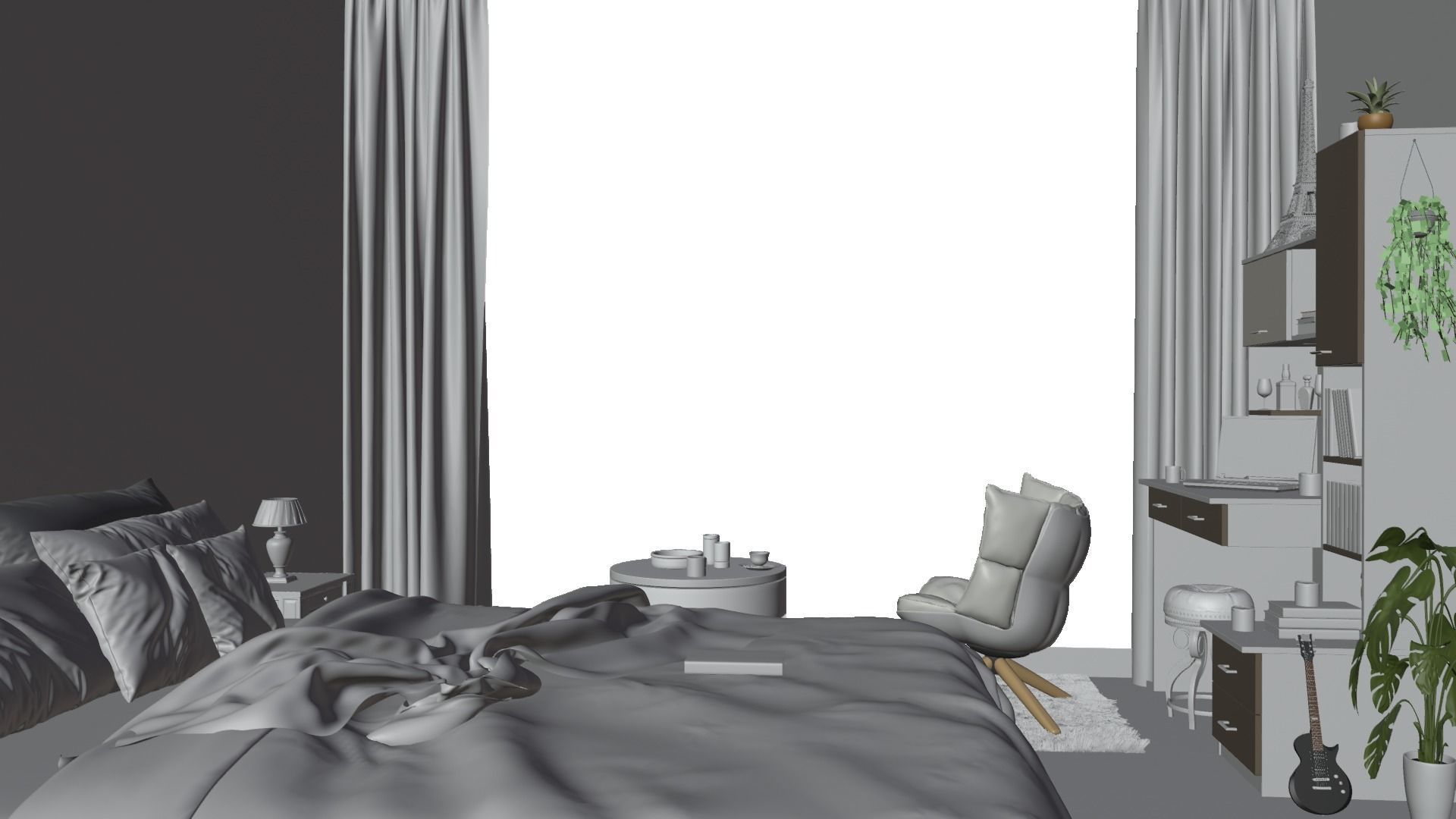 Hotel Room 3D model Low-poly 3D model_1