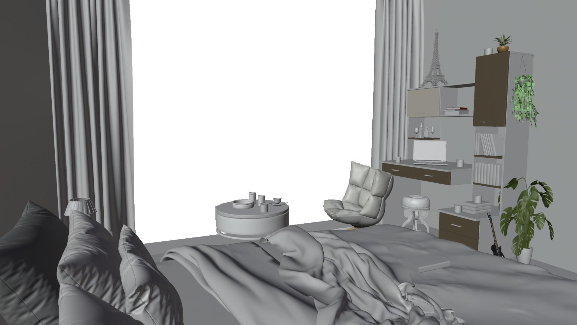 Hotel Room 3D model Low-poly 3D model_2