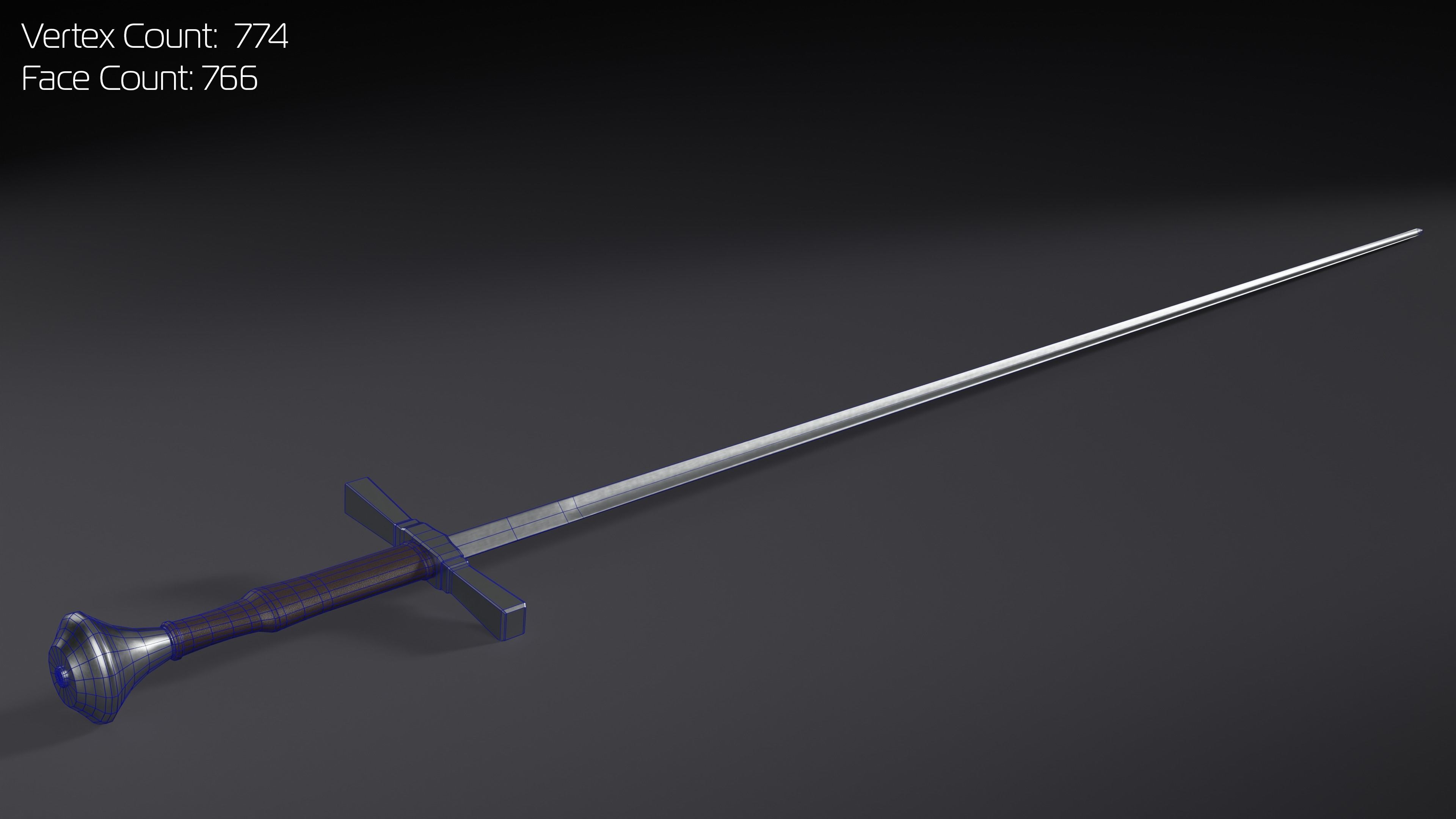 Estoc Thrusting Sword Low-poly 3D model_2