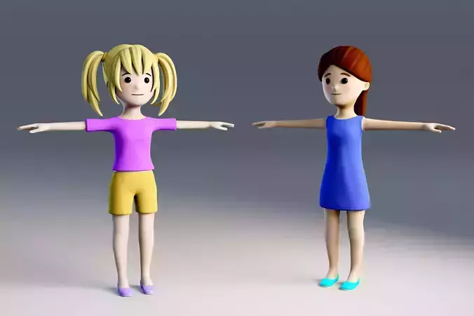 Two Stylized Cartoon Girls - rigged and suitable for animation 