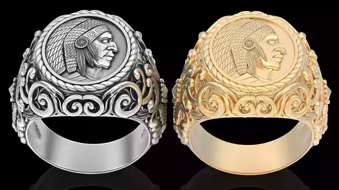 Indian ring  gold printable jewelry 3D model 3D print model