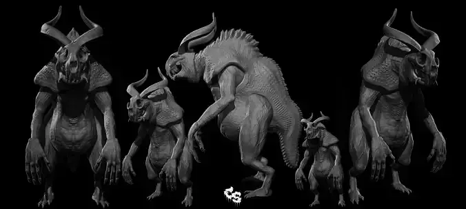 monsrex four horned monsters Low-poly 3D model
