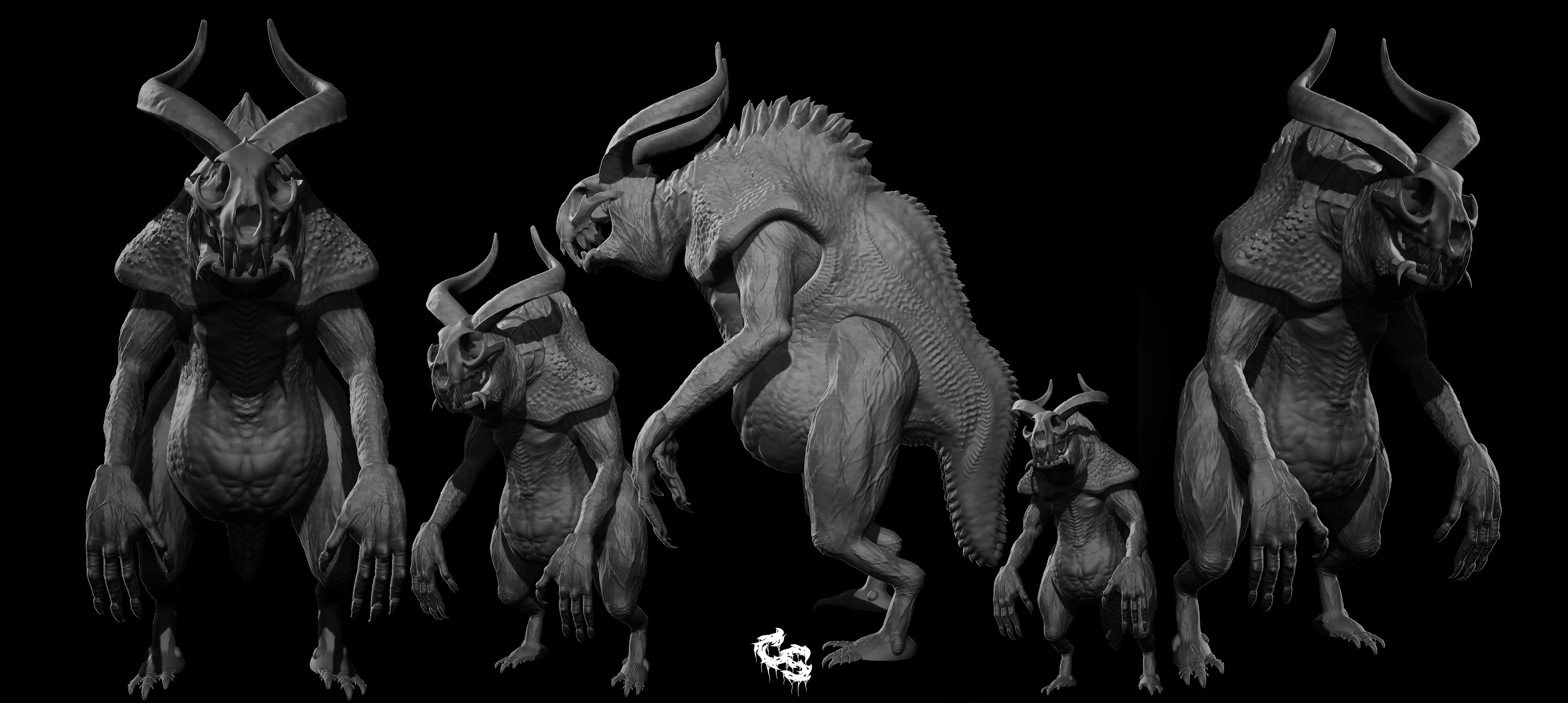 monsrex four horned monsters Low-poly 3D model_0