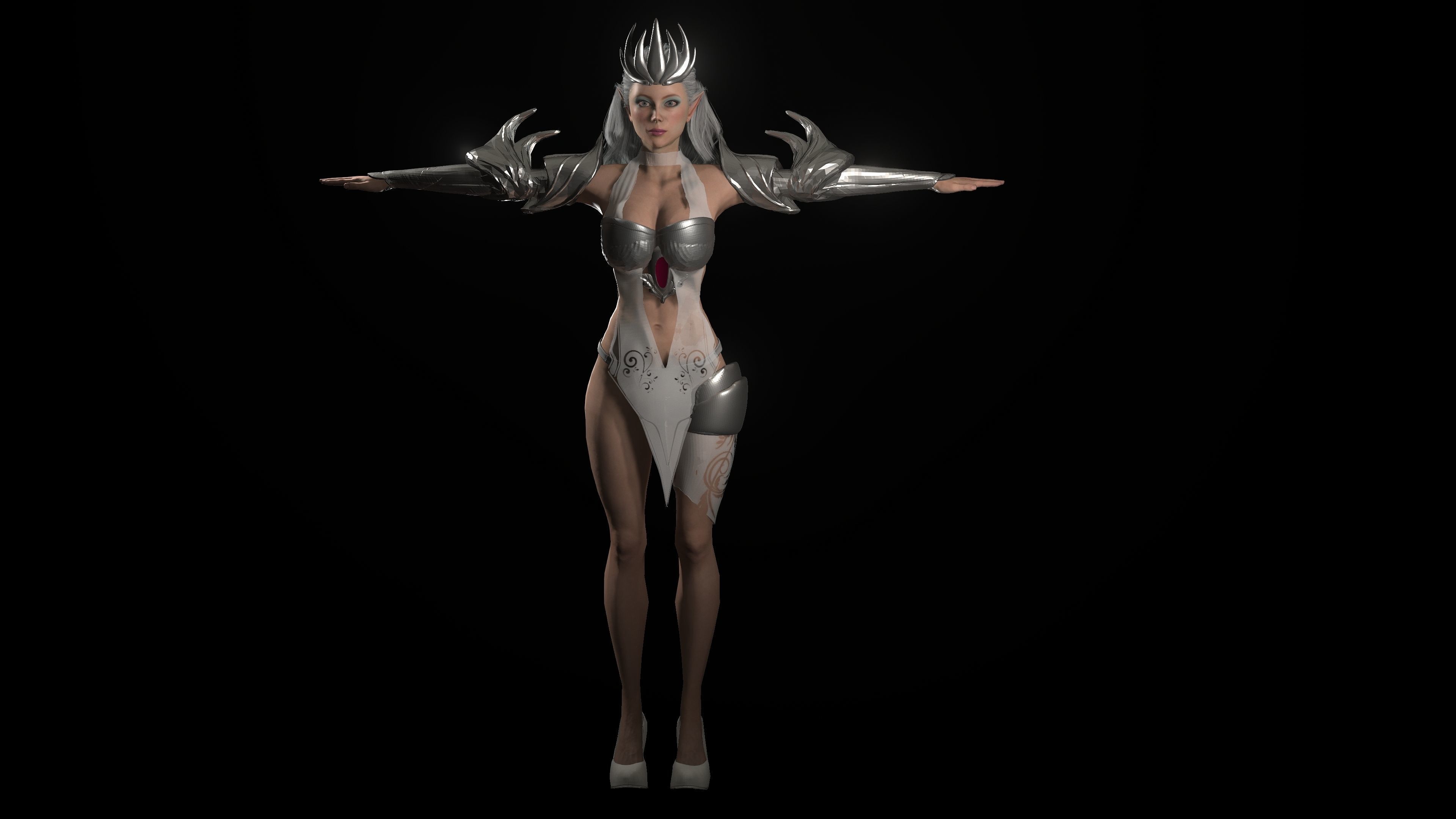 Fantasy Elf Queen  Low-poly 3D model_7