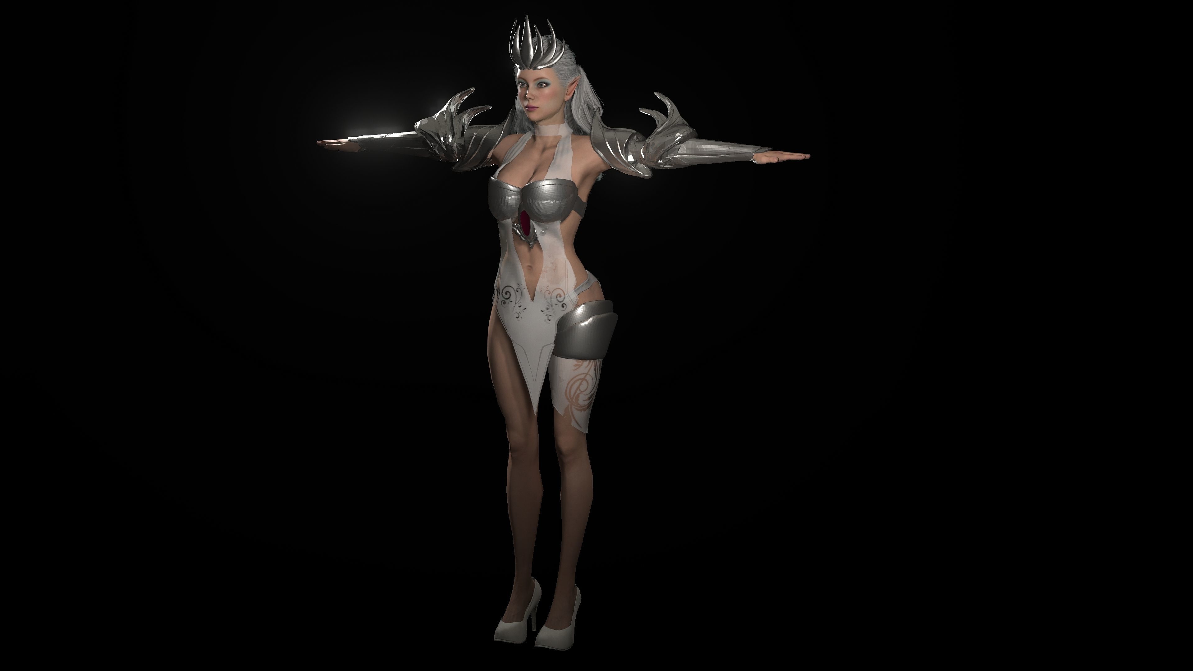 Fantasy Elf Queen  Low-poly 3D model_4