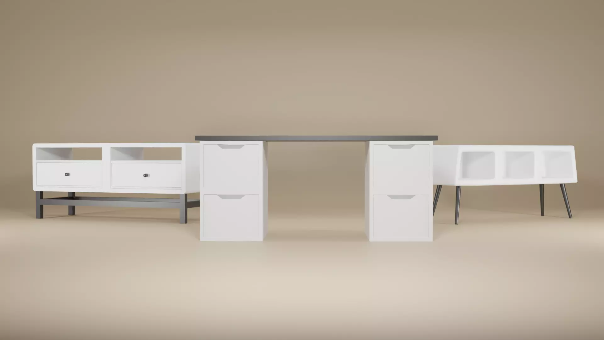 3 Table Model Low Poly desk with two drawers Low-poly 3D model_0