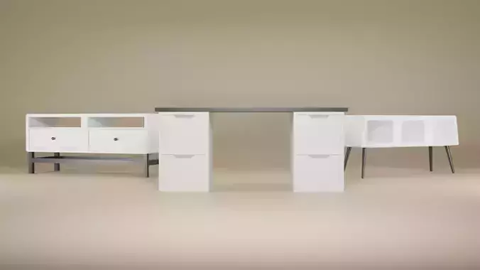 3 Table Model Low Poly desk with two drawers