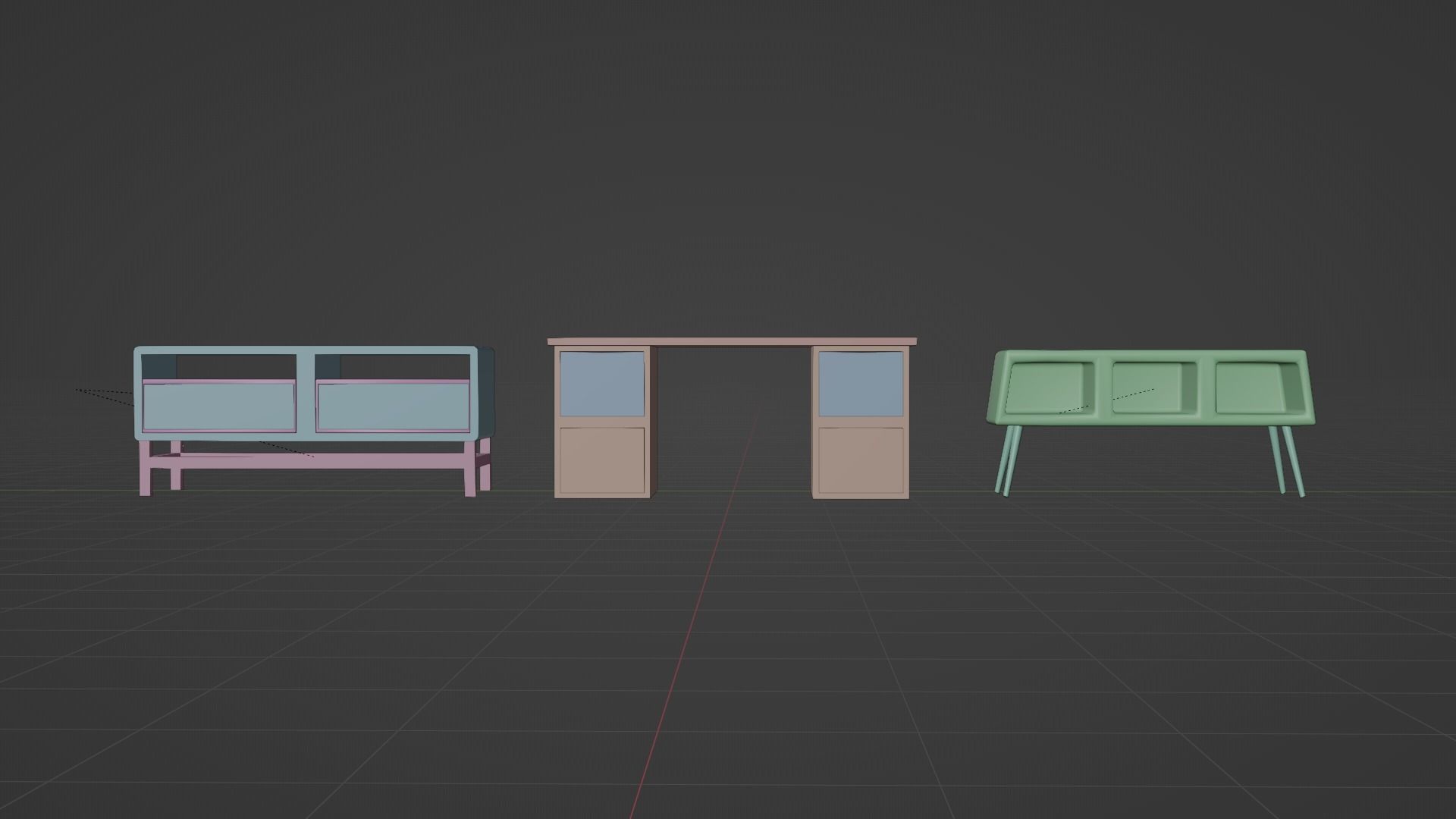 3 Table Model Low Poly desk with two drawers Low-poly 3D model_7