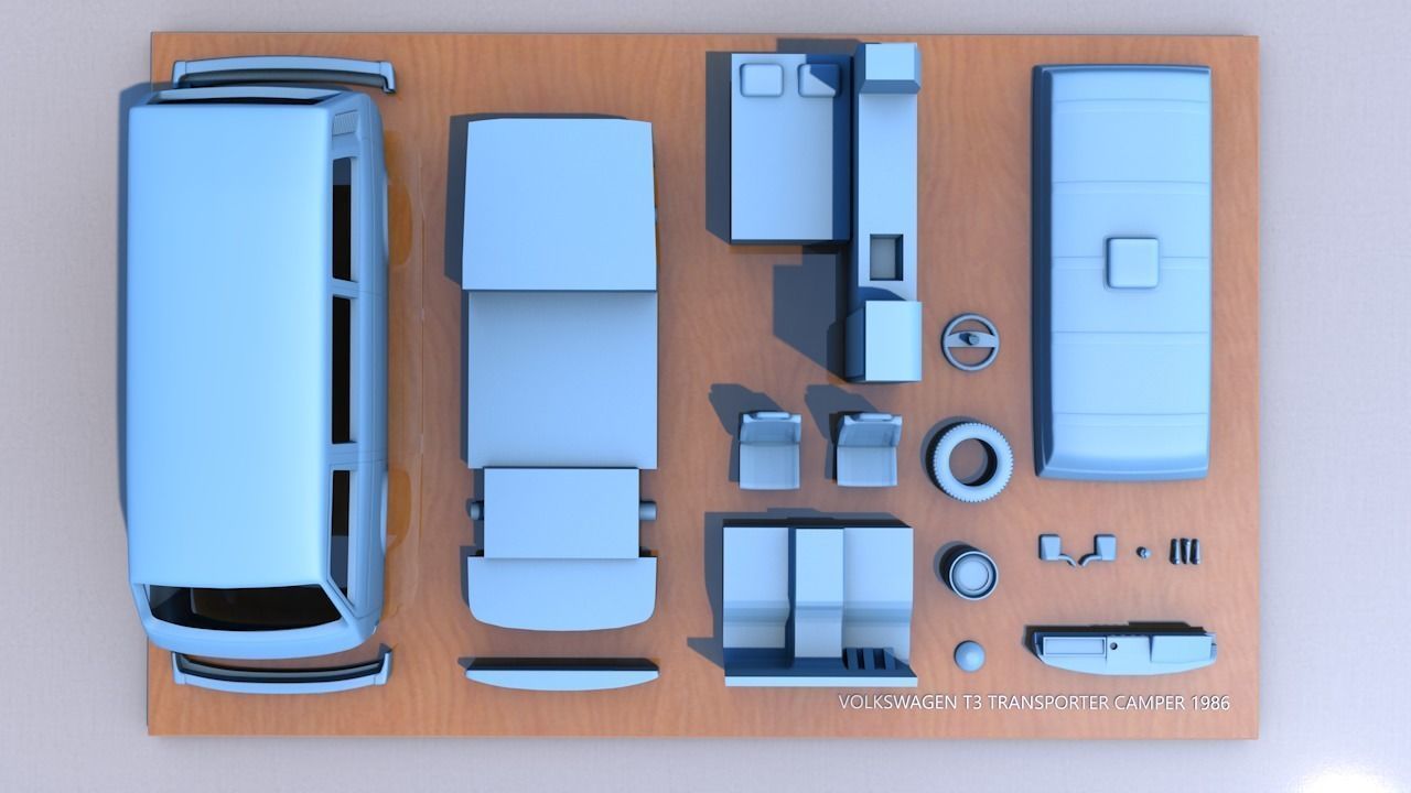VOLKSWAGEN T3 TRANSPORTER CAMPER 1986 3D print model_8
